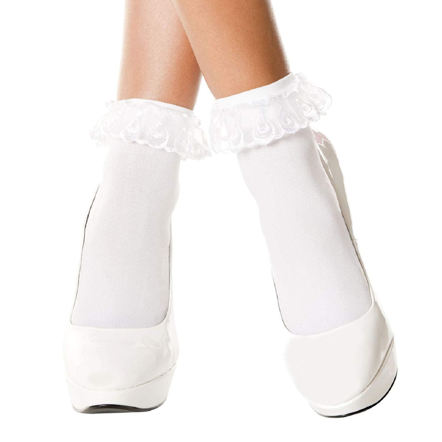 Women's Lace Ruffle Anklet Socks - Opaque Music Leg Warmers for Ballet, Dance & Fashion (3 Pairs)