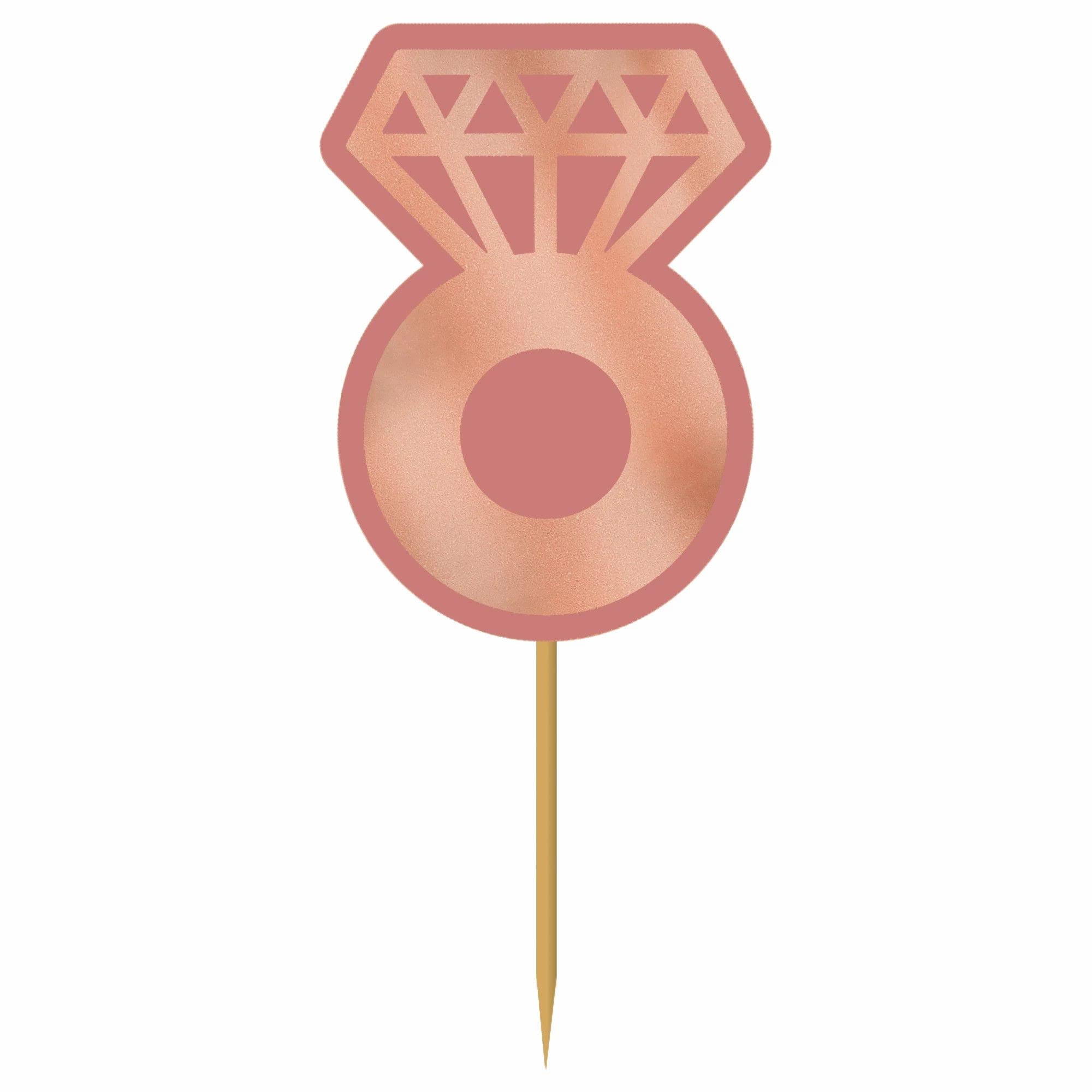 Amscan 400291 Rose Gold Diamond Ring Picks - 24 Count Bulk Pack for Wedding, Party, and Bridal Shower Decorations