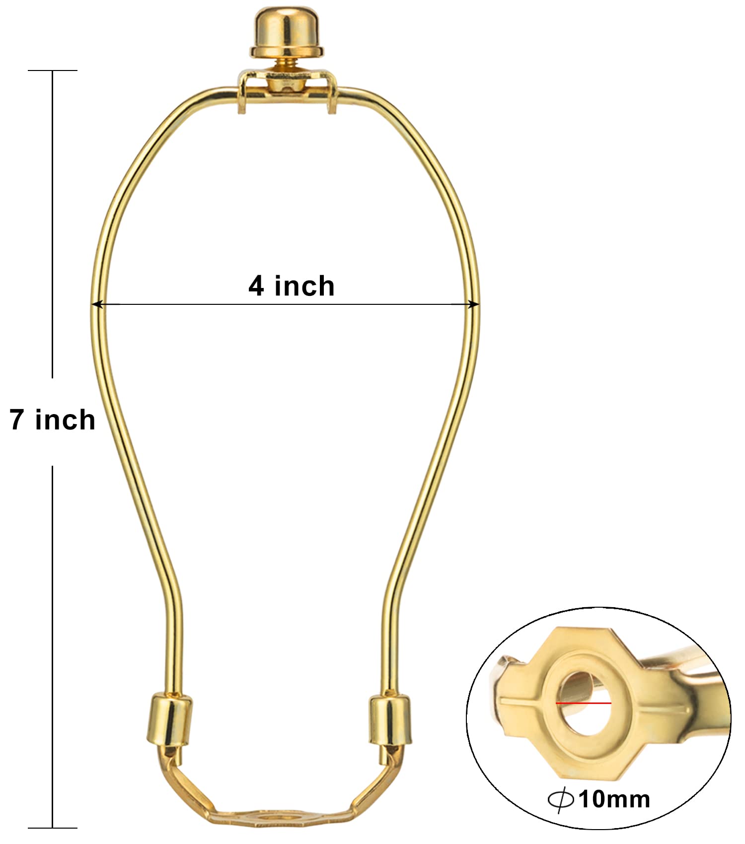 7 Inch Detachable Lamp Shade Harp Holder - Heavy Duty 2-Pack Set with 3/8 Standard Saddle & Finial - Polished Brass for Table & Floor Lamps - Perfect for Living Room, Bedroom, Office Lighting Decor