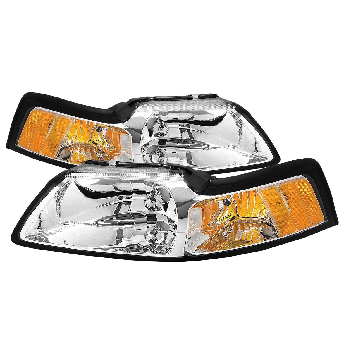 PERDE Chrome Headlights for Ford Mustang 1999-2004 - 9007 Xenon Bulbs Replacement - High Performance Car Lighting for Night Driving & Off-Road Adventures