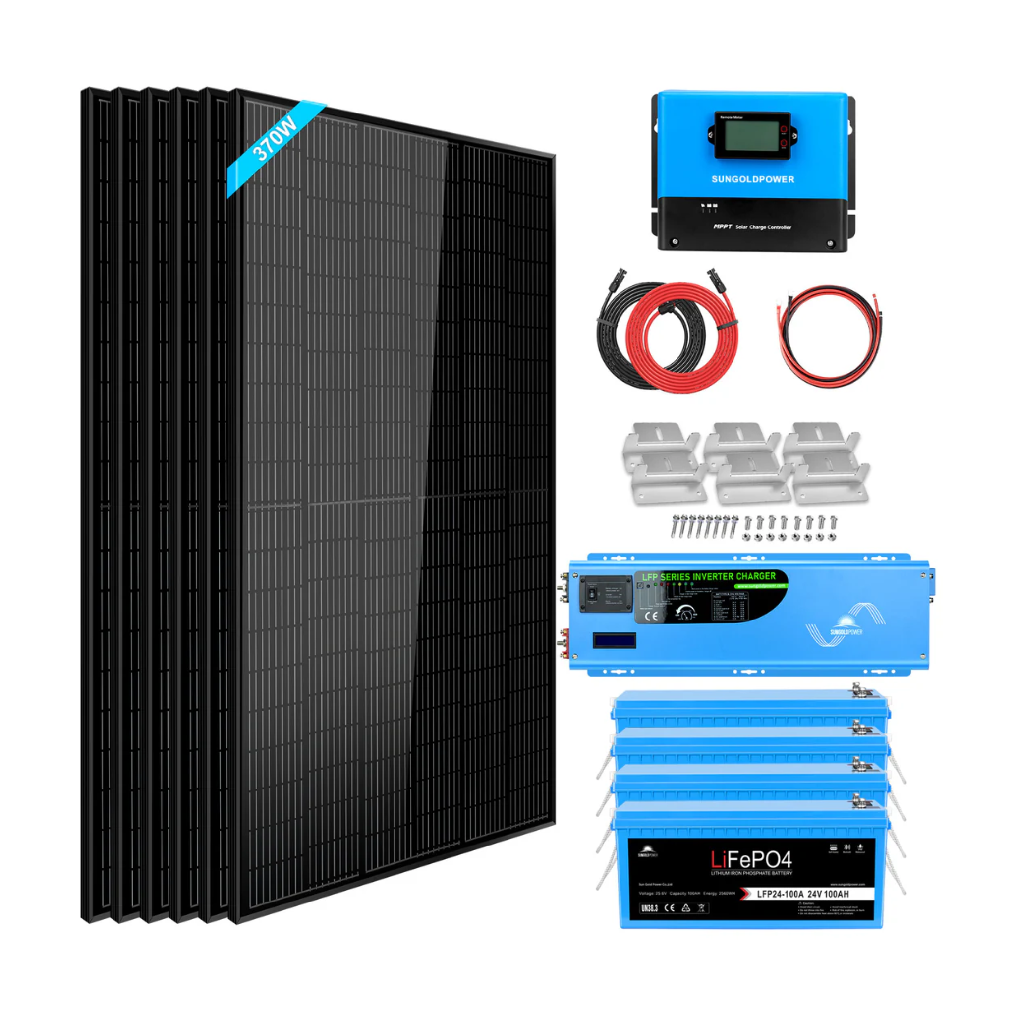 SunGoldPower Off Grid Solar Kit 6000W 48VDC 120V/240V with 10.24kWh LiFePO4 Lithium Battery & 6x 370W Solar Panels - SGK PRO64 - Perfect for Home Backup Power, RV, and Remote Cabin Energy Solutions