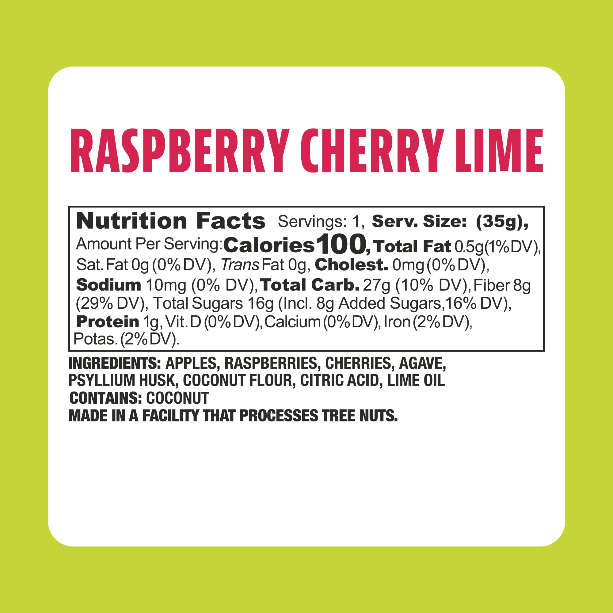 Organic Raspberry Cherry Lime Fruit Leather Snacks | Healthy Vegan Gluten-Free Non-GMO High Fiber Dried Fruit Bar | Perfect for Hiking, Lunchboxes & On-the-Go Snacking | Pack of 6