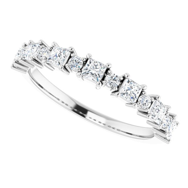 0.66 Carat Princess & Round Cut Diamond Wedding Band - Elegant Stackable Ring for Bridal, Anniversary, and Special Occasions