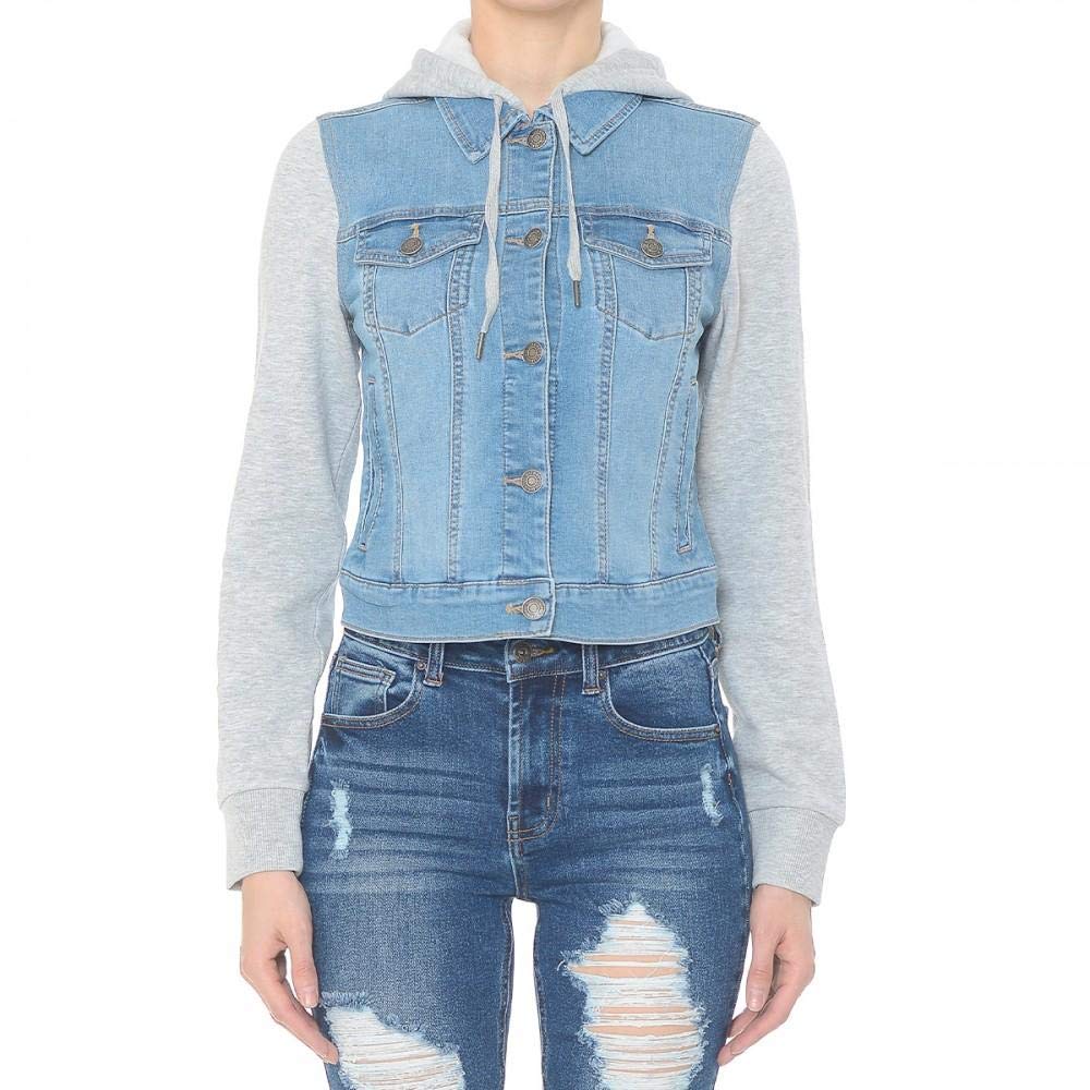 Khanomak Women's Fleece-Lined Hooded Denim Jacket - Warm Winter Coat with Sleeve Pockets for Outdoor Activities & Casual Wear