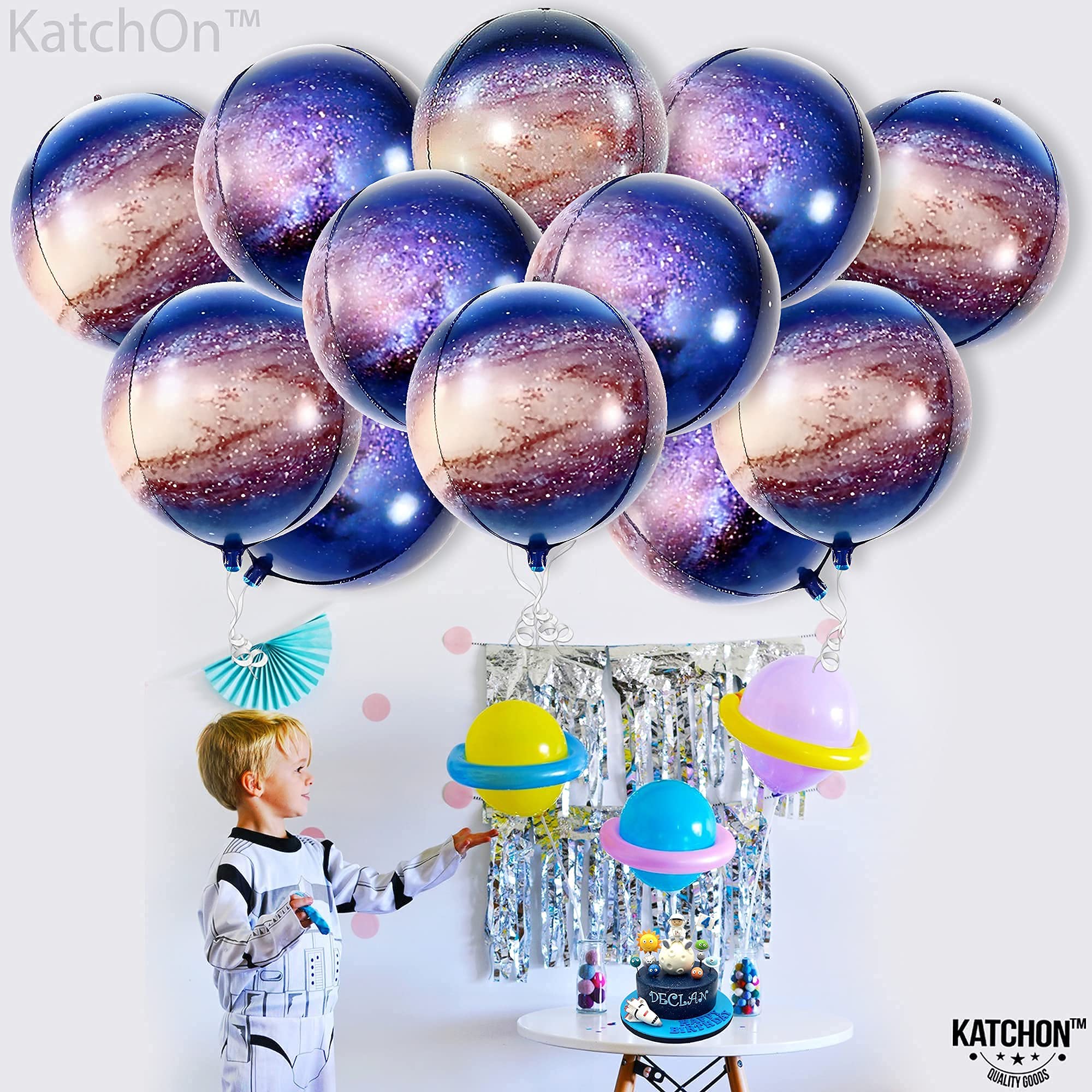 KatchOn 22 Inch Galaxy Balloons - Pack of 12 | Space Themed Party Decorations for Birthday, Baby Shower & Home Decor | Planet Balloons, Moon Decorations for Cosmic Theme Events