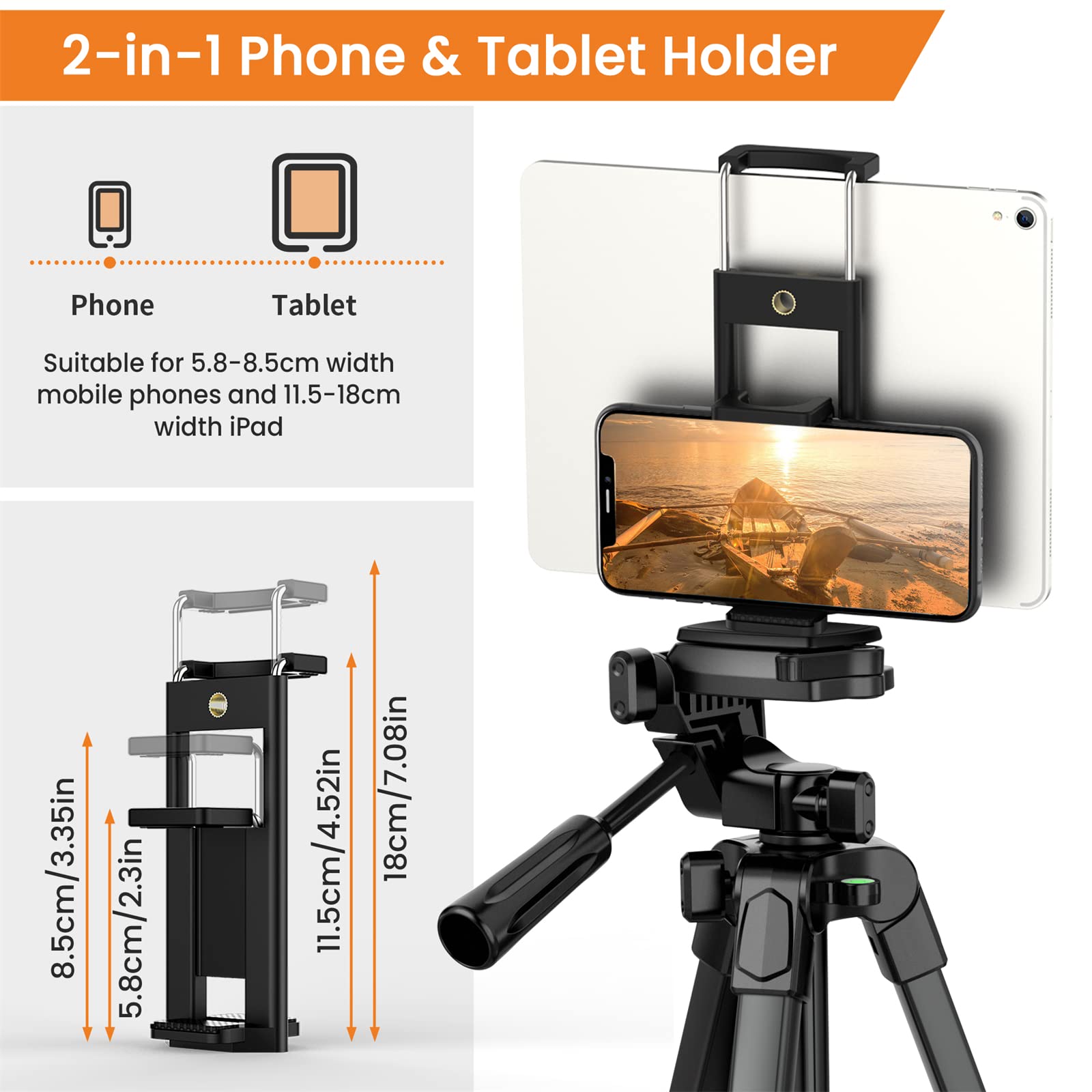 2024 Upgraded 172cm Smartphone Tripod Stand with Bluetooth Remote - Universal Phone Mount for iPhone 14/13, Samsung Galaxy S23/S22, Huawei, iPad & DSLR Cameras - Perfect for Vlogging, Live Streaming, Photography & Video Shooting