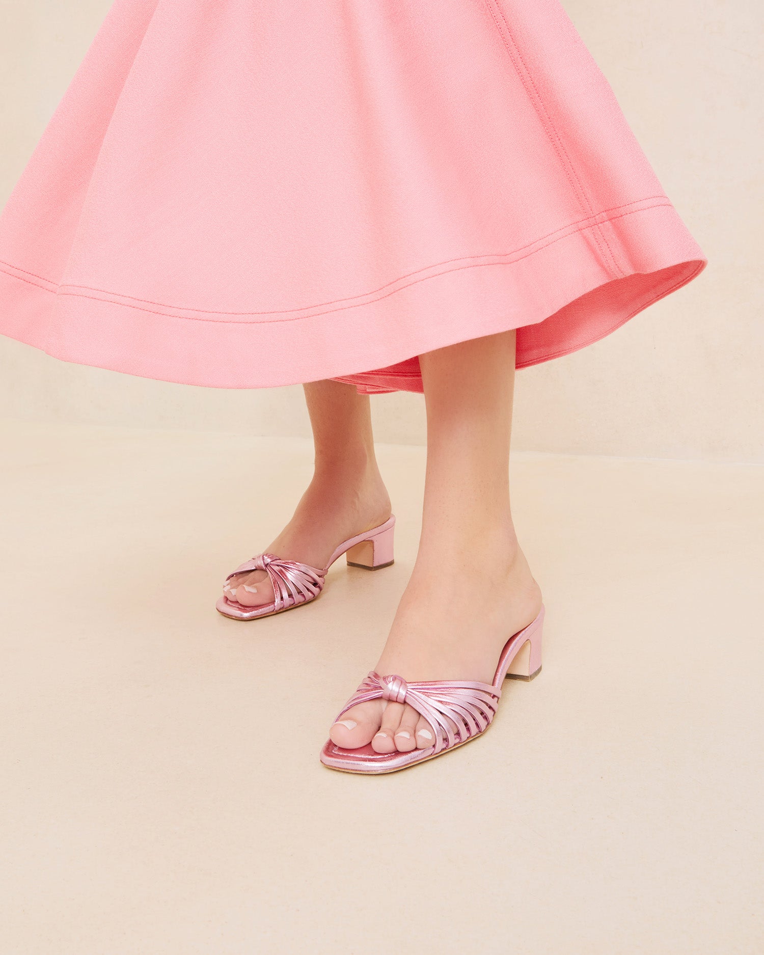 Hazel Pink Leather Knot Mule Slip-On Sandals for Women - Comfortable & Stylish Summer Shoes for Beach, Vacation & Casual Outings