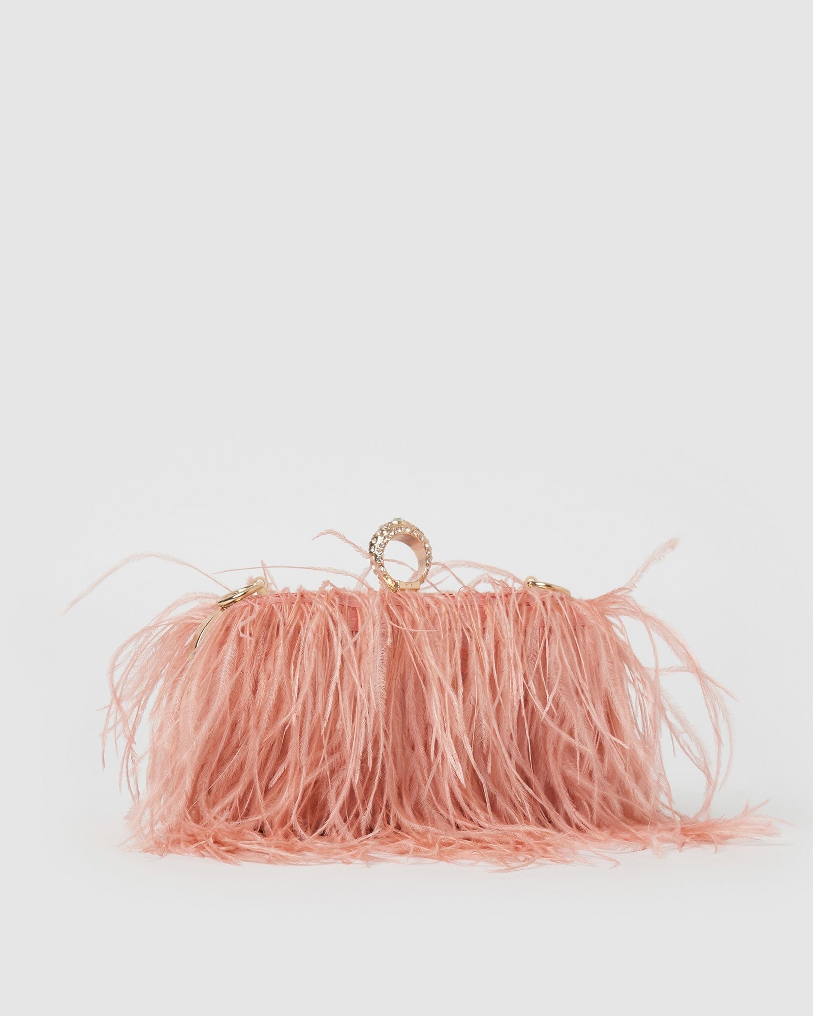 Izoa Beatrice Clutch Bag - Pink Faux Feather Evening Purse for Women | Elegant Party Clutch, Wedding Accessory, Prom Night Handbag