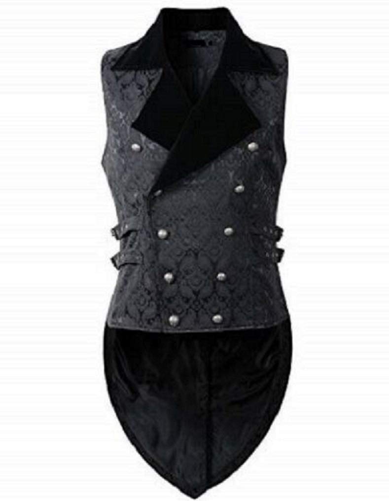 Men's Black Velvet Brocade Vest Waistcoat - Gothic Steampunk Tailcoat for Cosplay, Renaissance Fairs & Formal Events