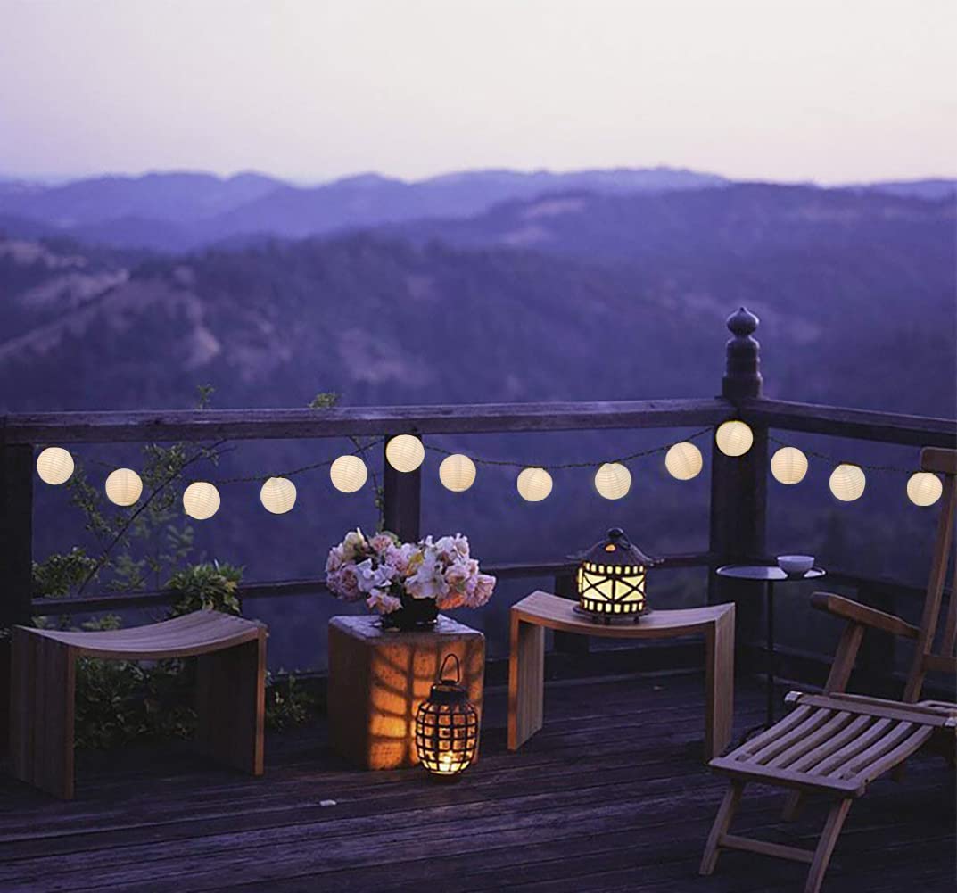 Waterproof UL Certified 8.5 Ft Lantern String Lights with 10 Nylon Lanterns - 8