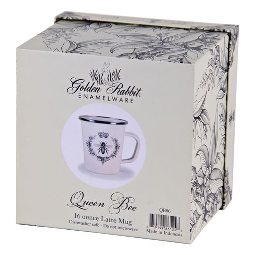 Queen Bee 16 oz Ceramic Coffee Mug with Lid - Elegant Honeycomb Design Gift Box - Perfect for Tea, Coffee & Hot Chocolate Lovers - Great for Home, Office & Gifts