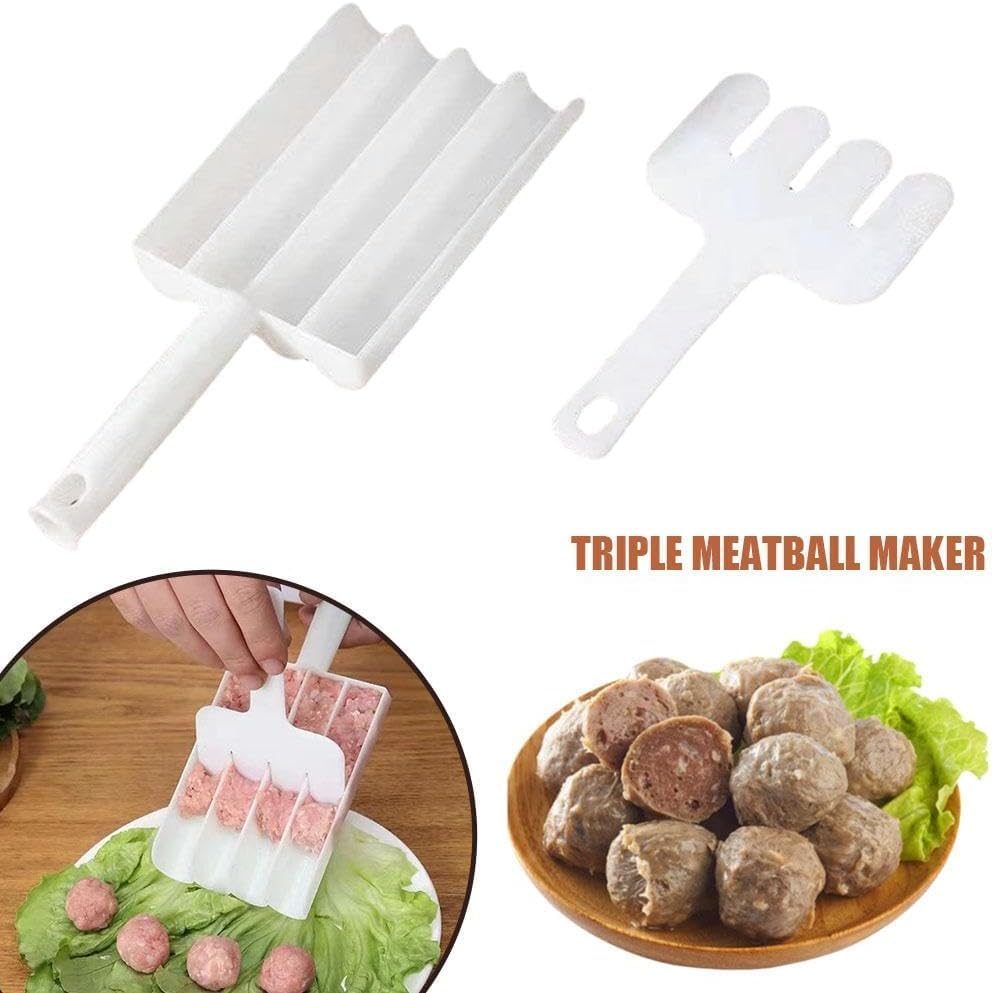 White Creative Kitchen Triple Meatball Maker - Non-Stick Meatball Scoop with Cutting Spade & Melon Baller | Perfect for Making Meatballs, Cookie Dough & Fruit Balls | Ideal for Home Cooking, Meal Prep & Party Food