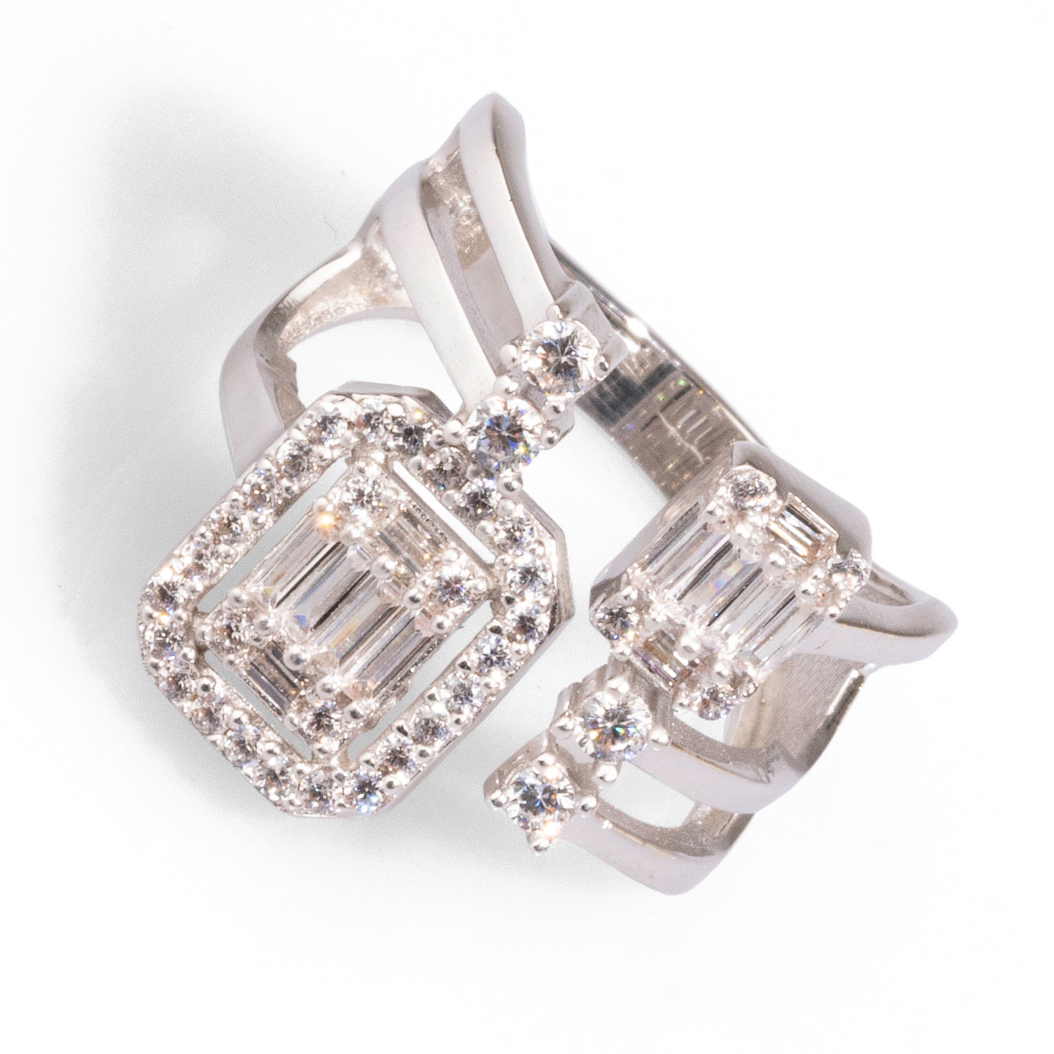 Baguette Diamond Adjustable Sterling Silver Ring for Women - Elegant Stackable Band for Everyday Wear, Anniversary Gift & Special Occasions