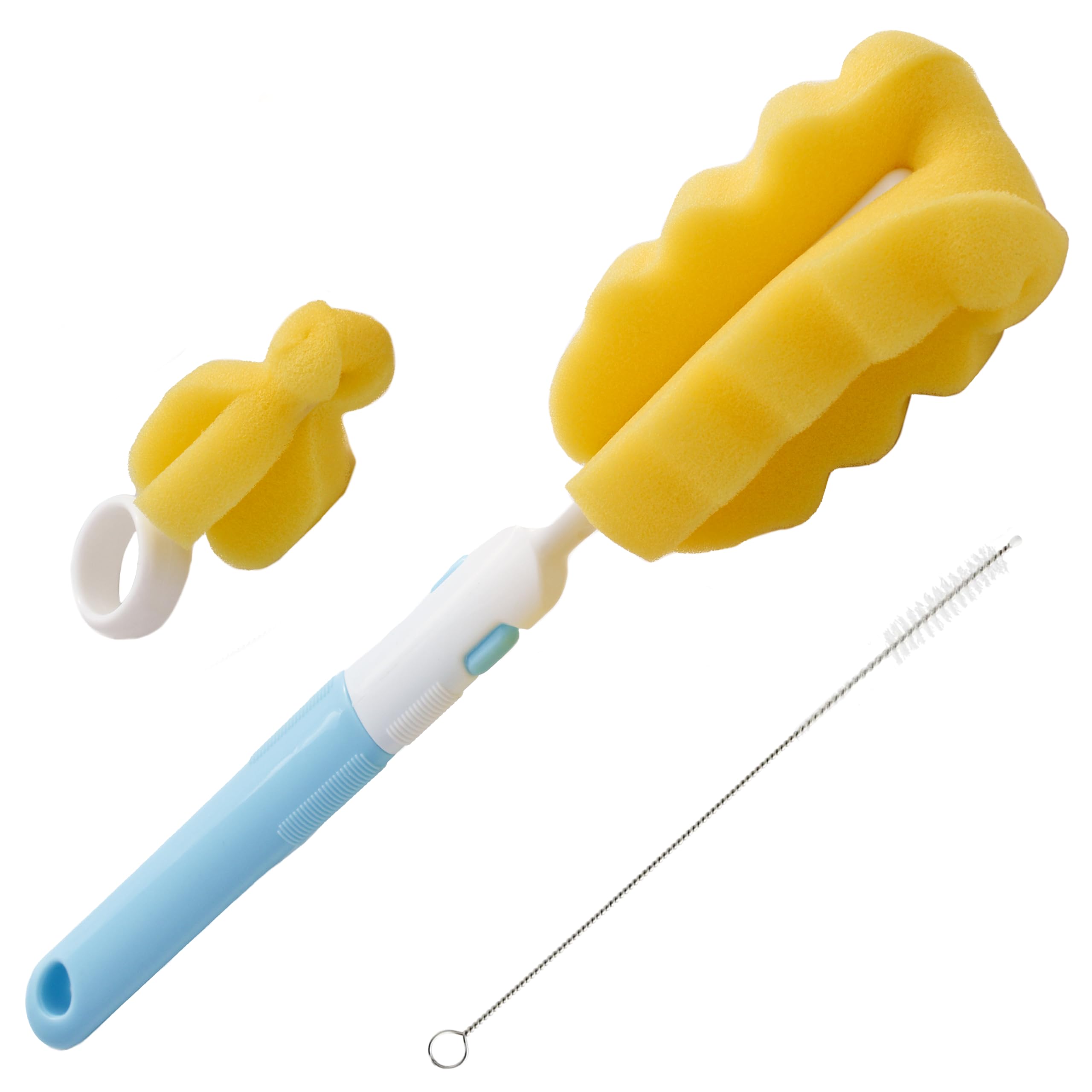 **Triple Baby Bottle Cleaner Brush Set - 3-Pack Bottle Brush, Nipple Brush & Straw Cleaner - Eco-Friendly Plastic Handle with Non-Slip Grip, Replaceable Sponges (Blue) - Perfect for Baby Bottles, Sippy Cups & Travel Mugs**