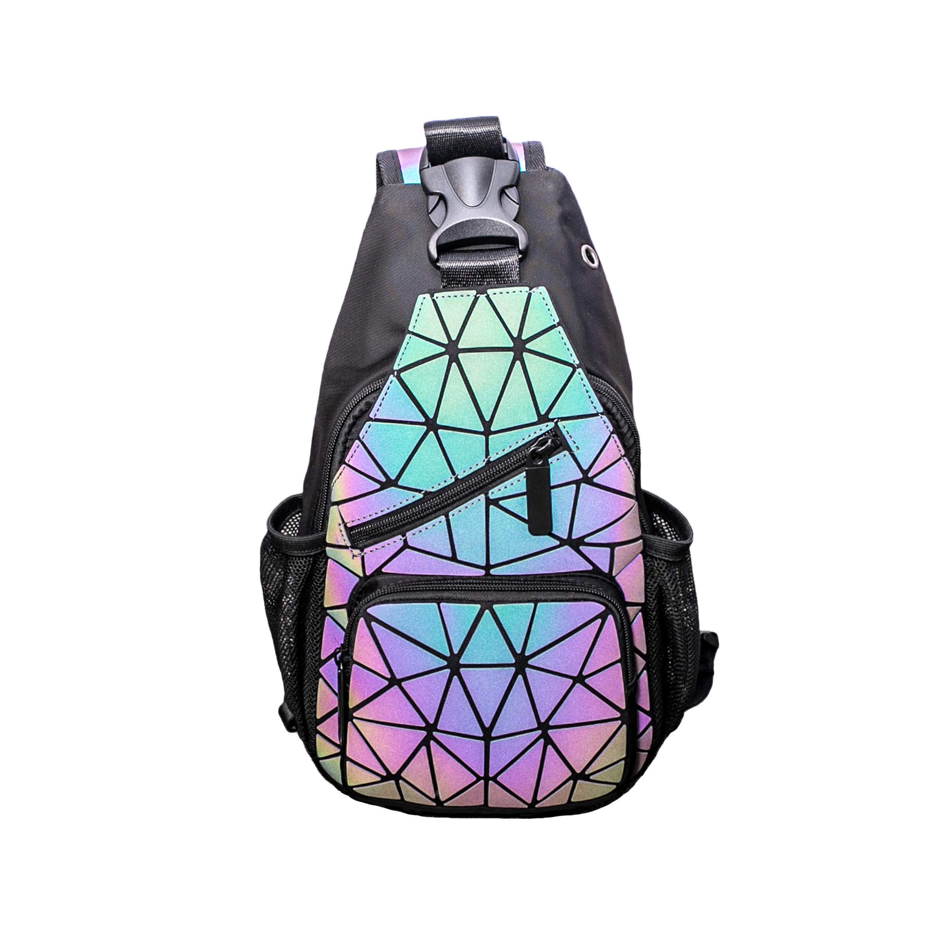 Lorran Geometric Holographic Luminous Backpack - Waterproof Messenger Bag with Multiple Pockets for School, Travel & Outdoor Adventures | Stylish Unisex Shoulder Crossbody Chest Bag