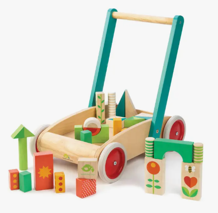 TL Wooden Toy Wagon with Building Blocks - Fun & Educational Pull Cart for Toddlers, Kids Outdoor Play & Indoor Learning Activities