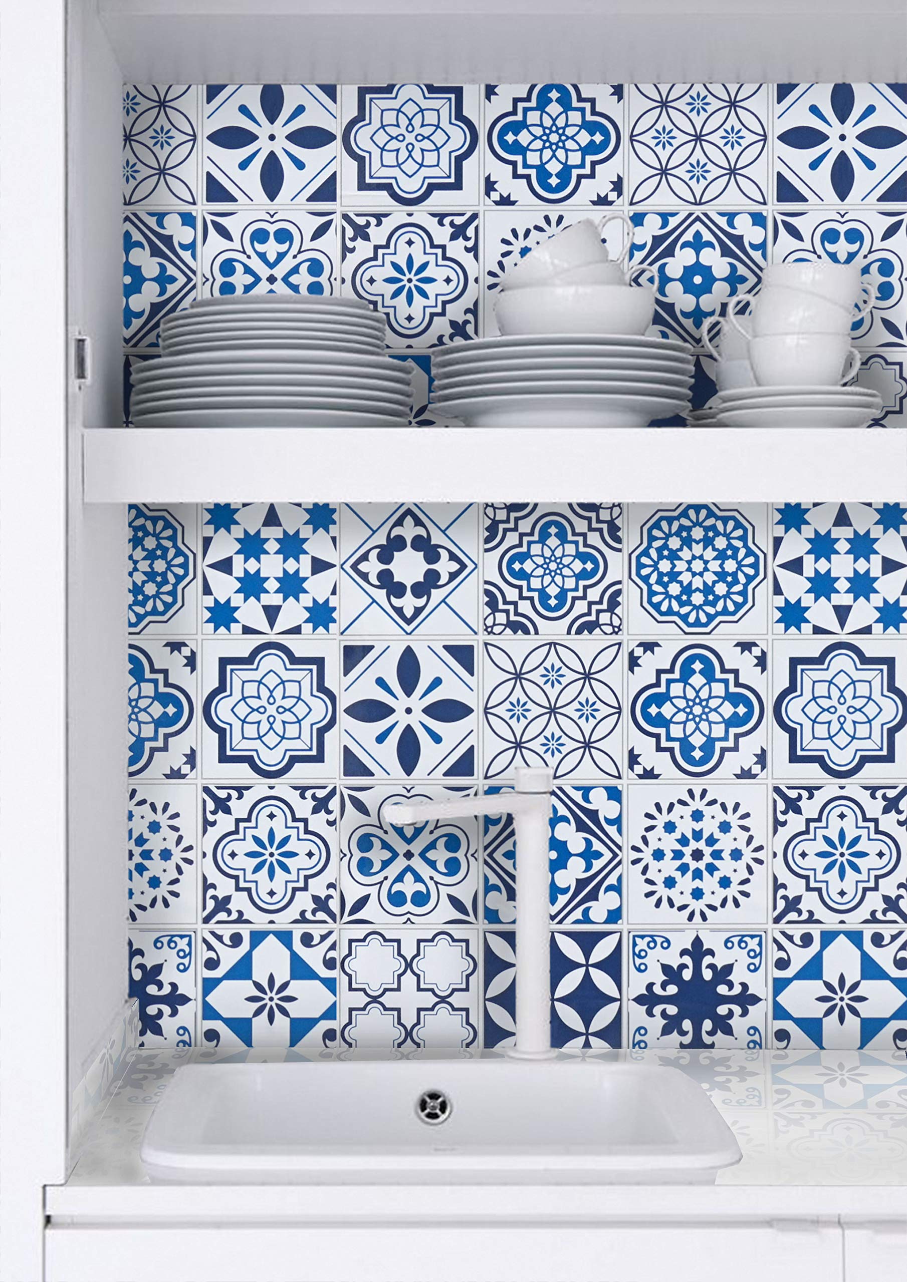 Timeet Blue Glossy Waterproof Self-Adhesive Contact Paper - Thick Peel & Stick Wallpaper for Countertops, Shelves, Drawers (17.7