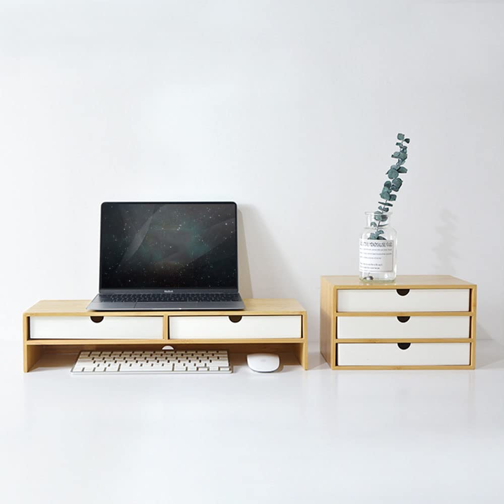 Wooden Computer Monitor Stand & Laptop Riser with Storage Shelf - Black Desktop Organizer for Home Office | Perfect for Workspace Organization, Monitor Height Adjustment, and Cable Management