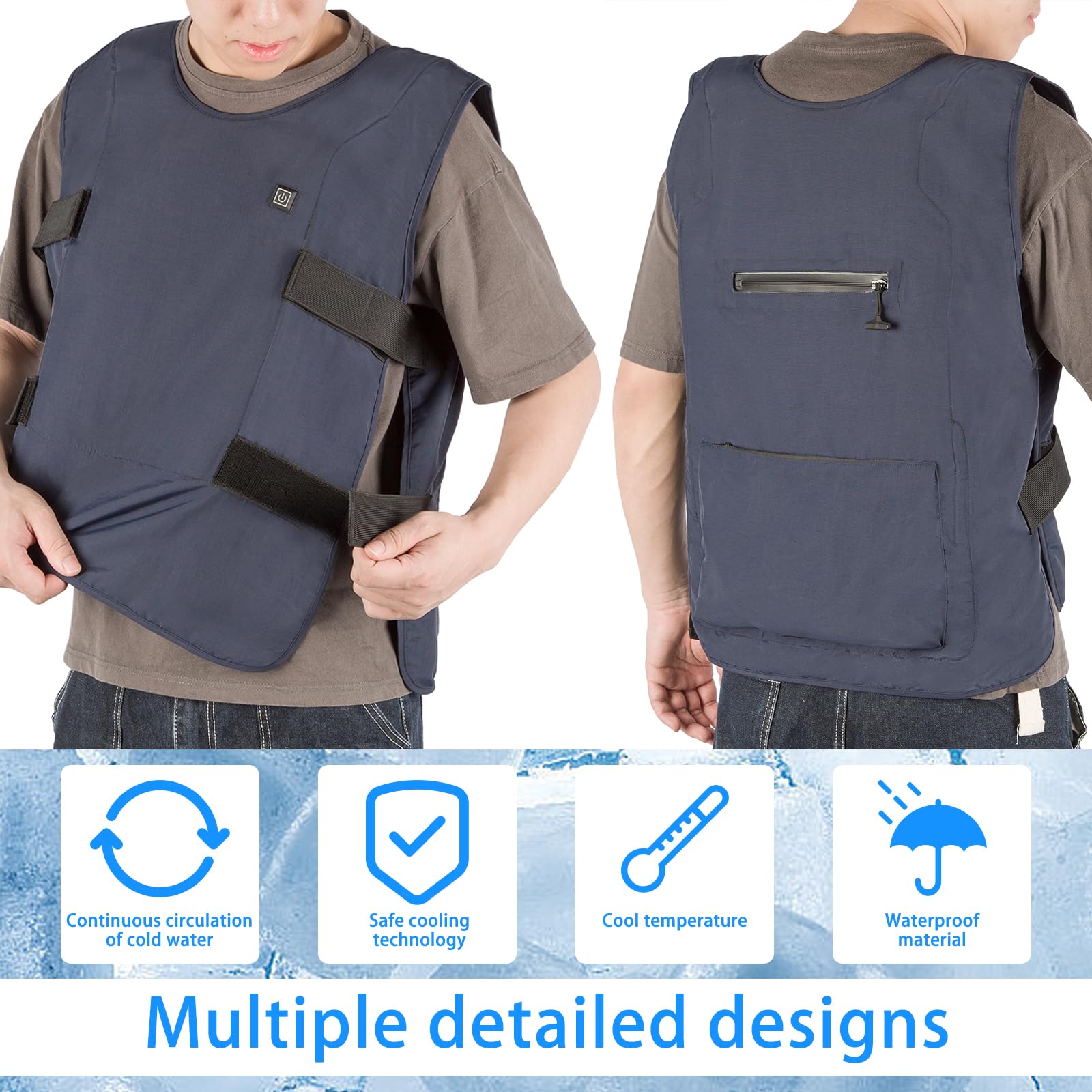 5000mAh Battery-Powered Ice Cooling Vest with 10 Cooling Packs - Stay Cool at 59°F for 2-5 Hours | Perfect for Outdoor Work, Construction & Summer Activities | Blue