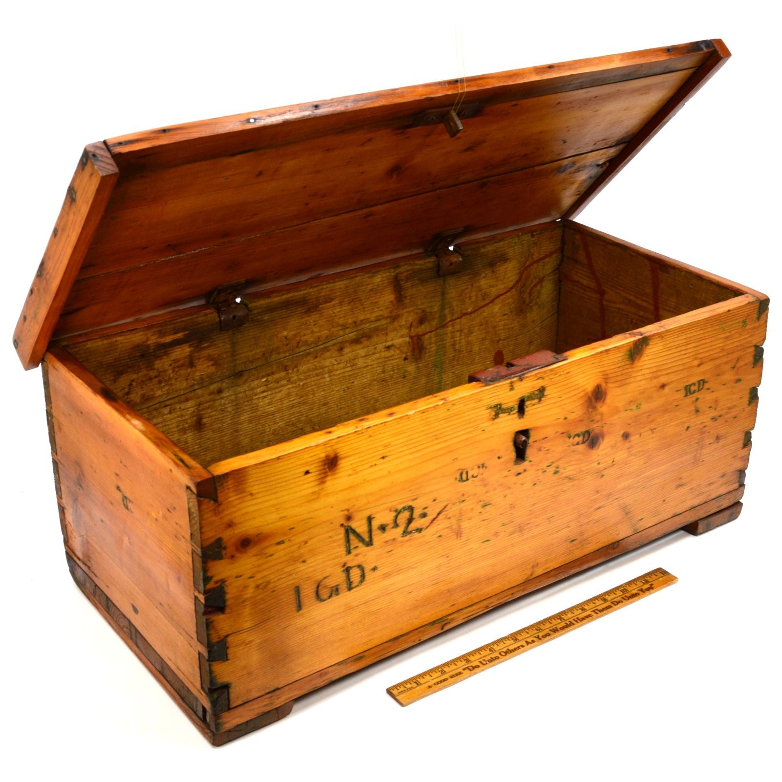 Antique Wood Dovetailed Blanket Chest 24x11x10 - Primitive Patina 19th Century Small Storage Box for Home Decor, Bedroom, or Vintage Collection
