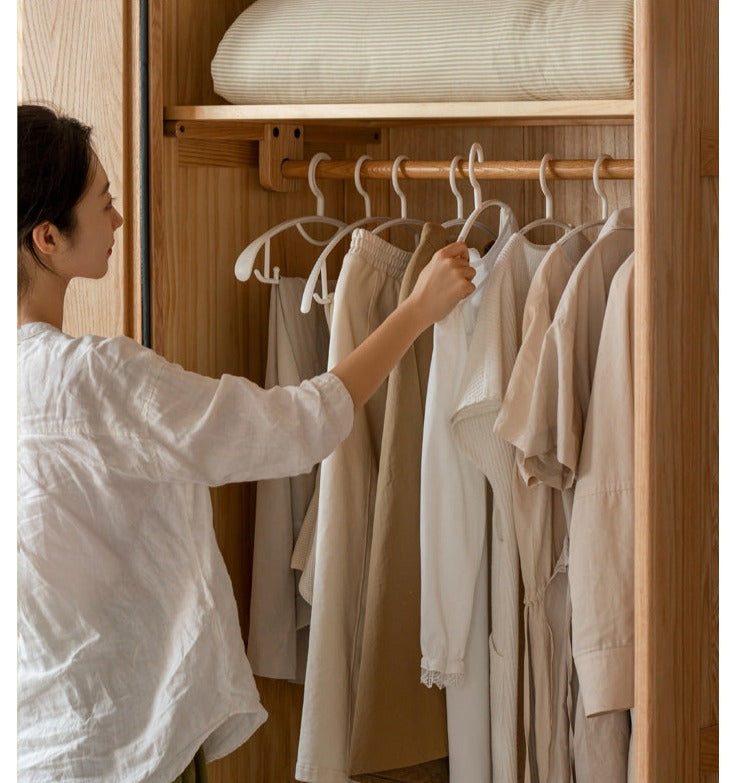 Solid Oak Wood Sliding Door Wardrobe Closet - Modern Storage Solution for Bedroom, Living Room & Office