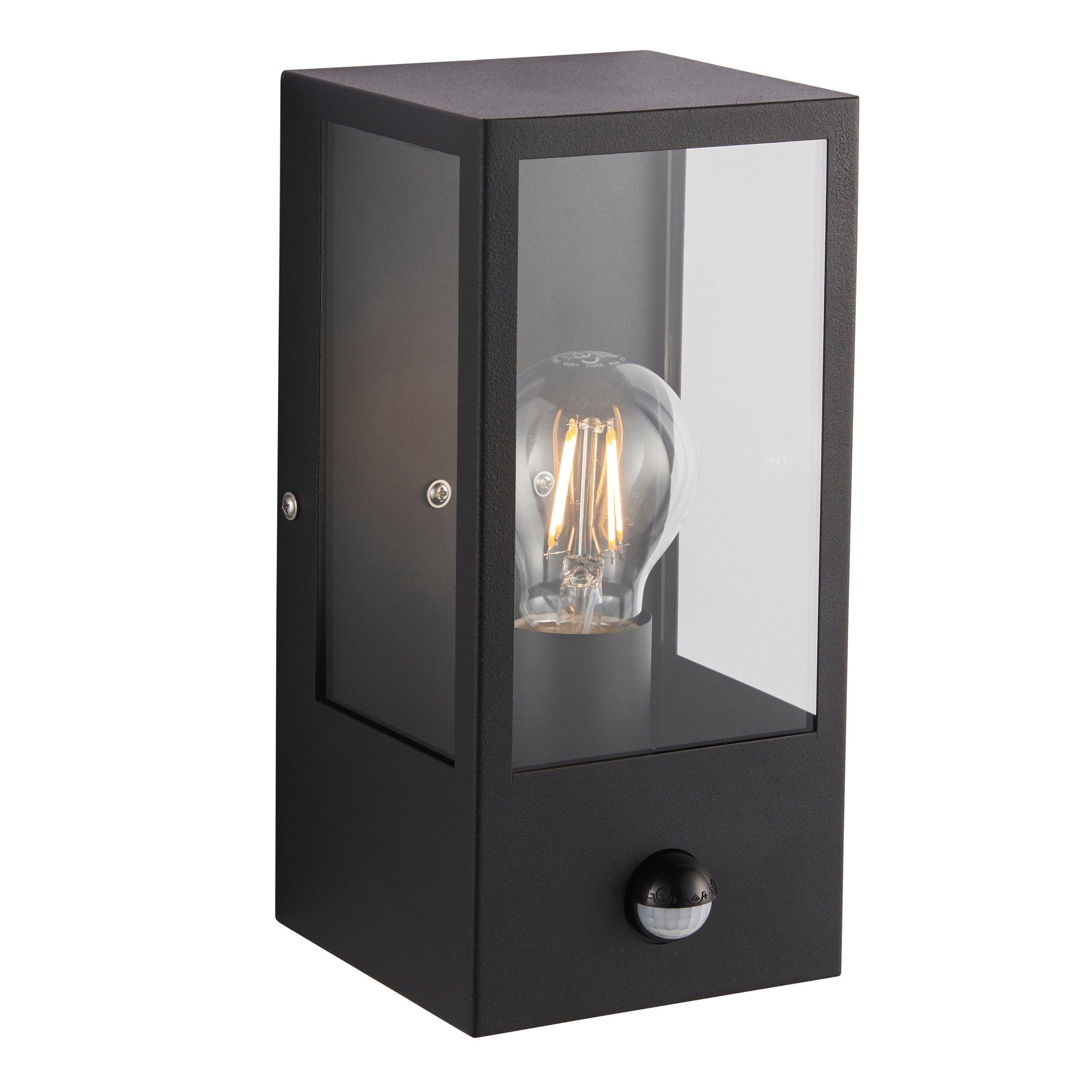 Breton PIR Sensor Black Outdoor Wall Light IP44 28W - Motion Activated Security Lighting for Porch, Garage & Garden
