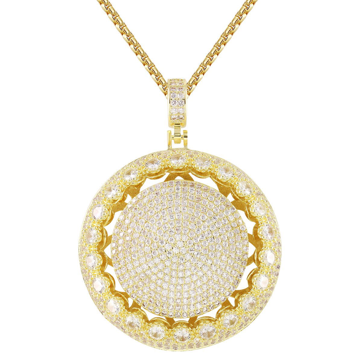 14K Gold Plated Men's Circle Spinner Medallion Pendant Necklace - Stylish Hip Hop Jewelry for Gifts & Everyday Wear