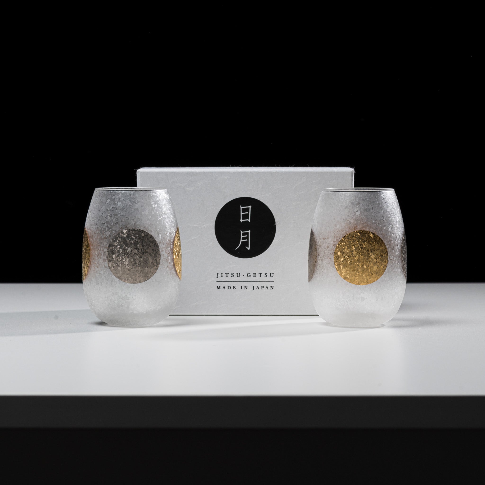 Jitsu Getsu Pair Rock Glass Set with Gift Box - Elegant Whiskey Glasses for Couples, Romantic Gifts, Home Bar & Dinner Party Use