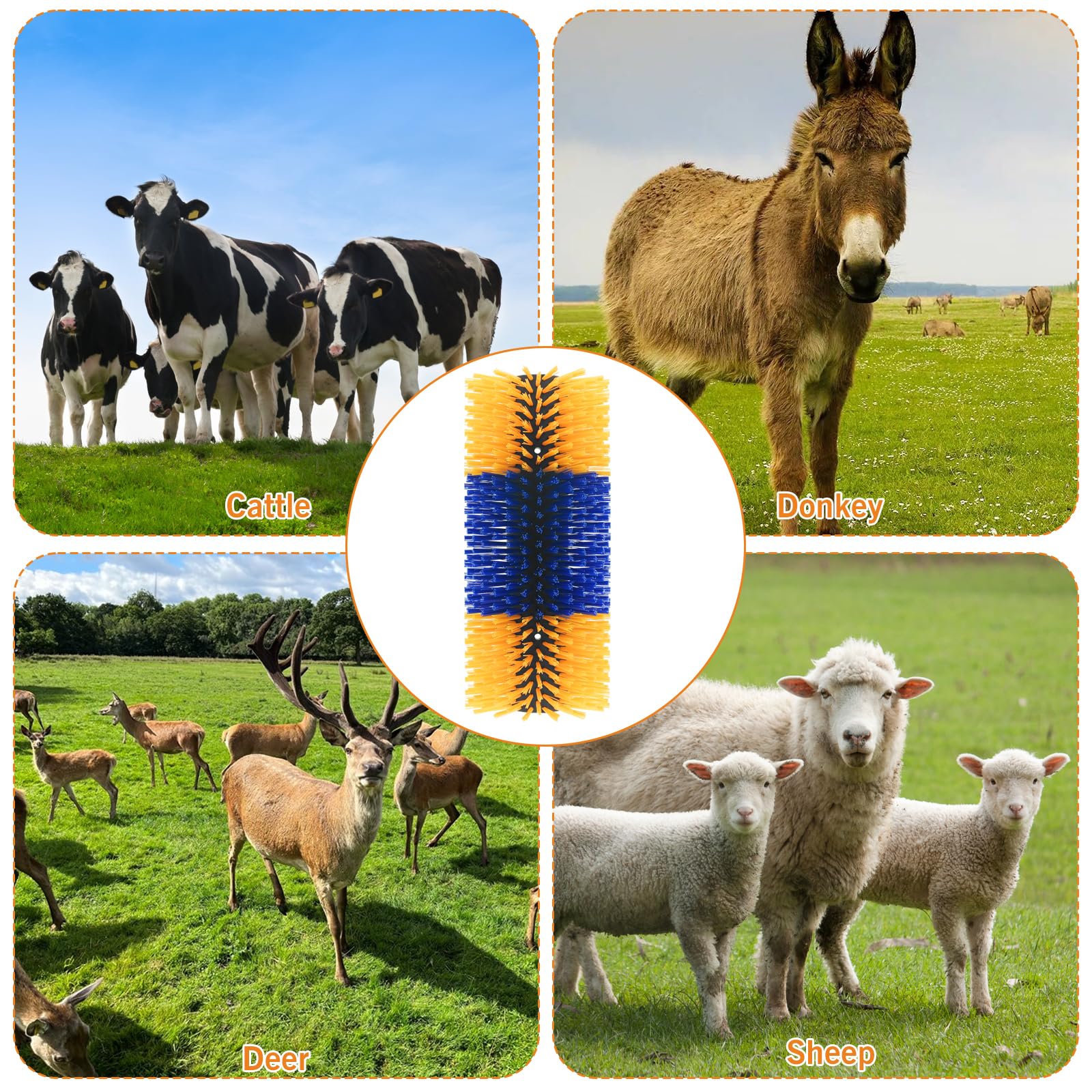 Livestock Scratching Brush - Full Body Massage Grooming Tool with 4 Screws for Cows, Cattle, Sheep, Horses & Pigs - Perfect for Barns, Stables & Farms