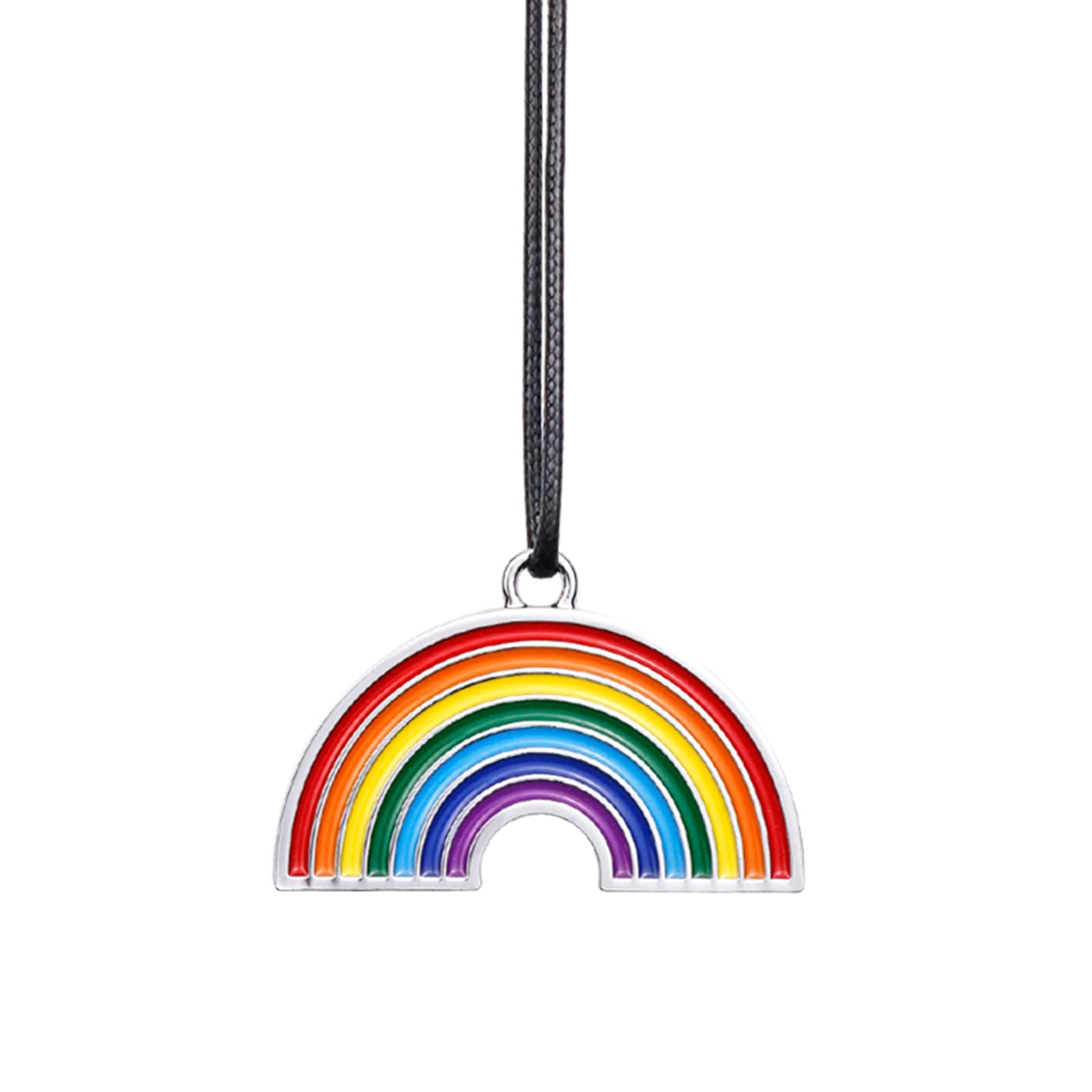 Shiny Rainbow Car Charm - Metal Chrome Hanging Ornament for Rear View Mirror, Durable Sun-Resistant Car Pendant Decoration - Perfect for Gifts, Road Trips & Personalizing Your Vehicle
