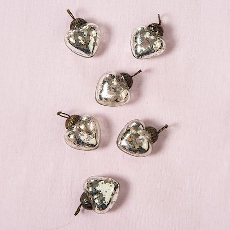 6 Pack Silver Mercury Glass Heart Ornaments - Elegant Christmas Tree Decorations for Holiday, Wedding, and Home Decor