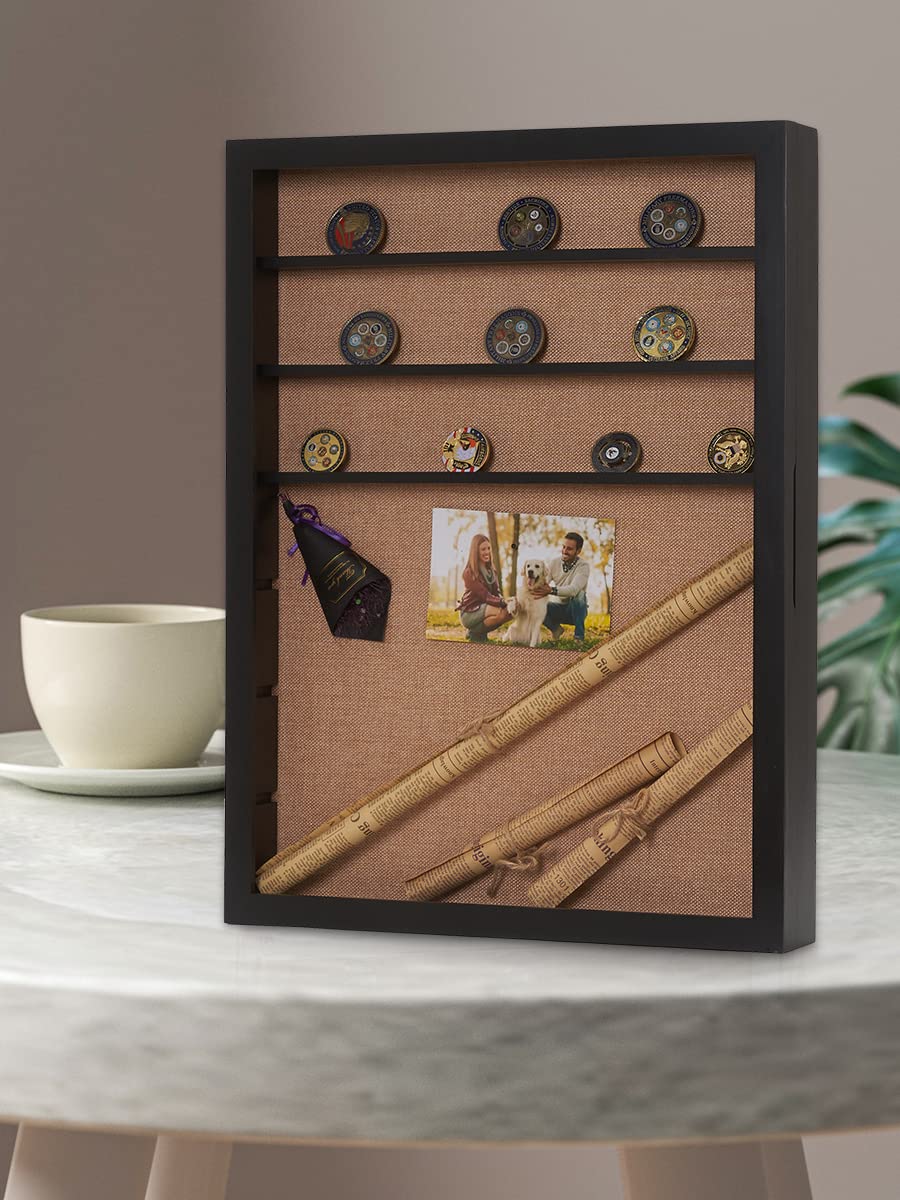 18x24 Extra Large Shadow Box Display Case with Adjustable Shelves & Hinged Door - Black - Perfect for Showcasing Coins, Medals, Bouquets, Miniatures & Collectibles in Home, Office or Retail Displays
