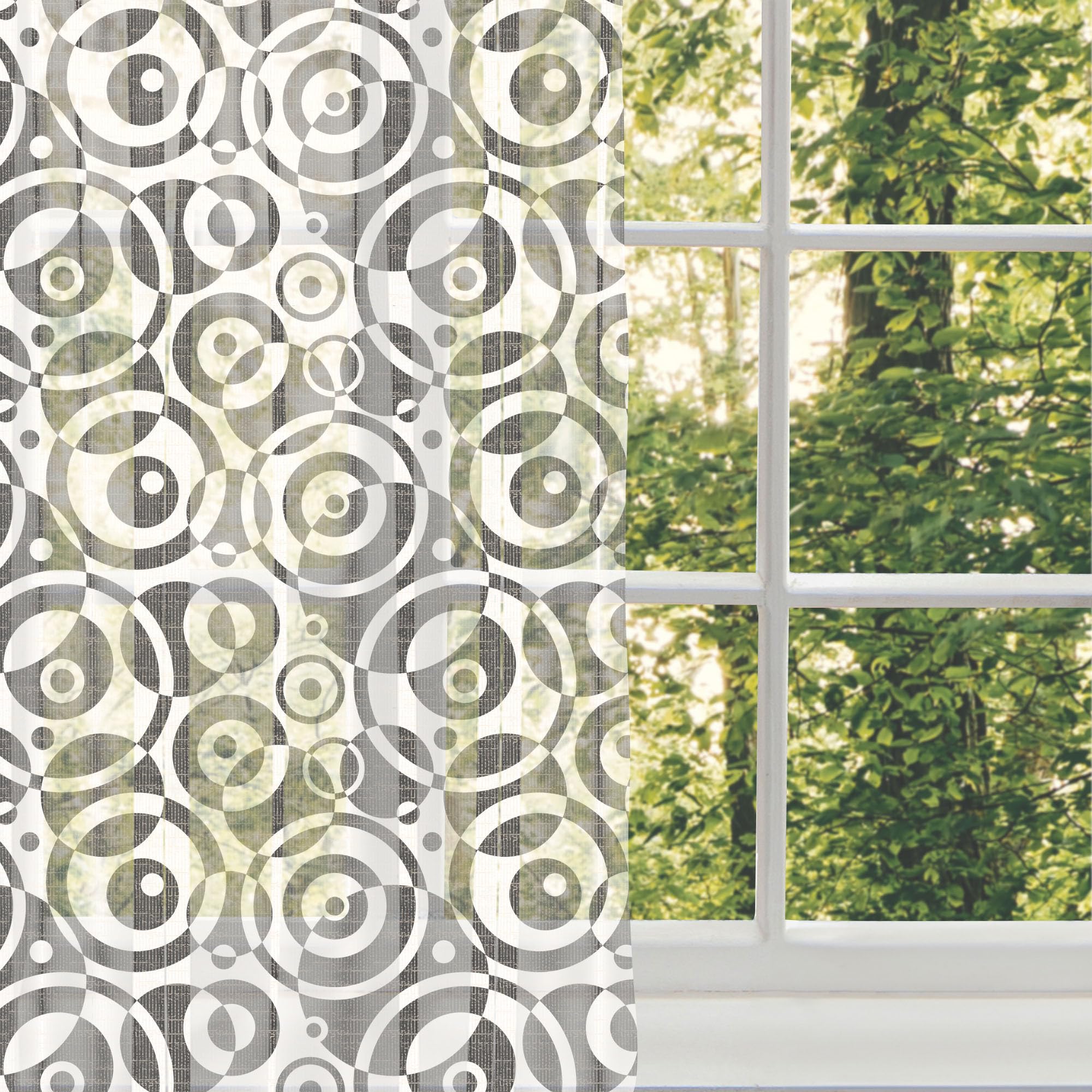 Ambesonne Black and White Tulle Curtains with Rod Pocket - Modern Abstract Bullseye Dot Pattern Sheer Drapes for Living Room, Bedroom & Wedding Decor (2 Panels, 108