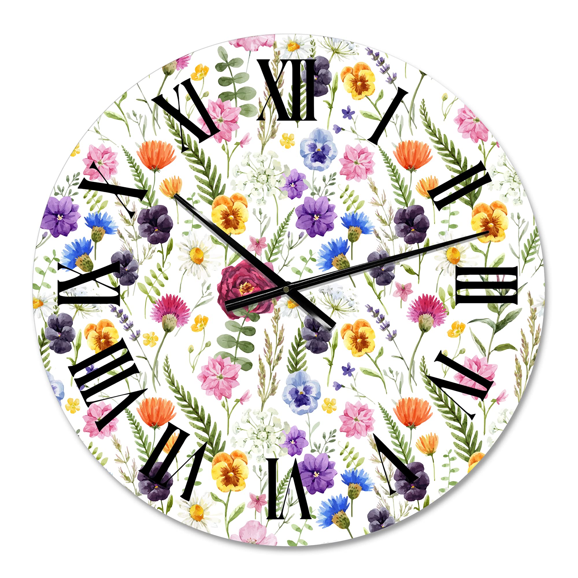 Wildflowers Floral Pattern Wall Clock - Large Decorative Traditional Clock for Living Room, Bedroom & Office | Perfect Home Decor Gift