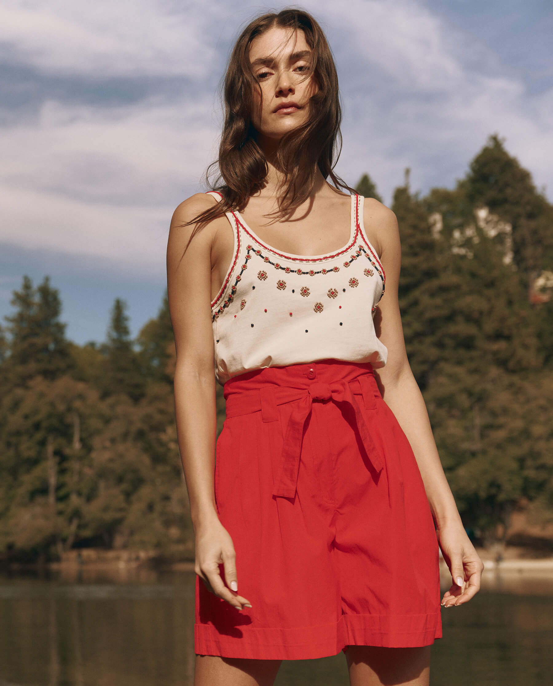 Stylish Beaded Slim Tank Top for Women - Soft Washed White - Perfect for Summer Outfits & Casual Wear