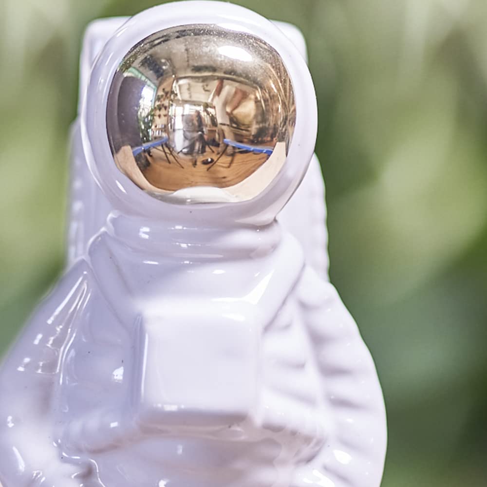 Chive Astronaut Shape Vase - Modern White & Gold Ceramic Planter for Flowers, Succulents | Perfect for Home Decor, Office Desk, Gift Ideas (Large Size)