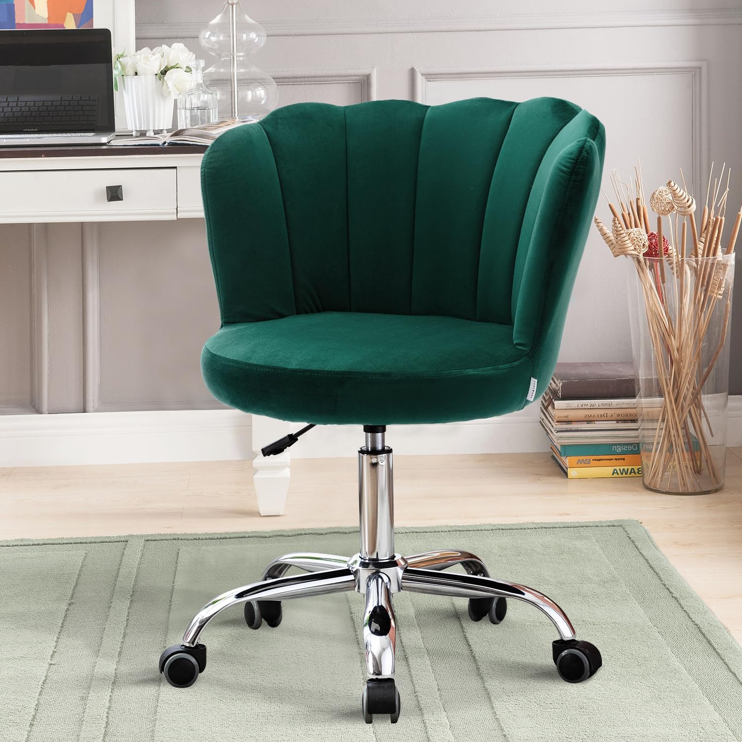 Velvet Home Office Chair - Modern Adjustable Swivel Desk Chair with Wheels, Upholstered Comfortable Task Chair for Living Room, Bedroom & Workspace | Perfect for Home Office, Gaming & Study Sessions