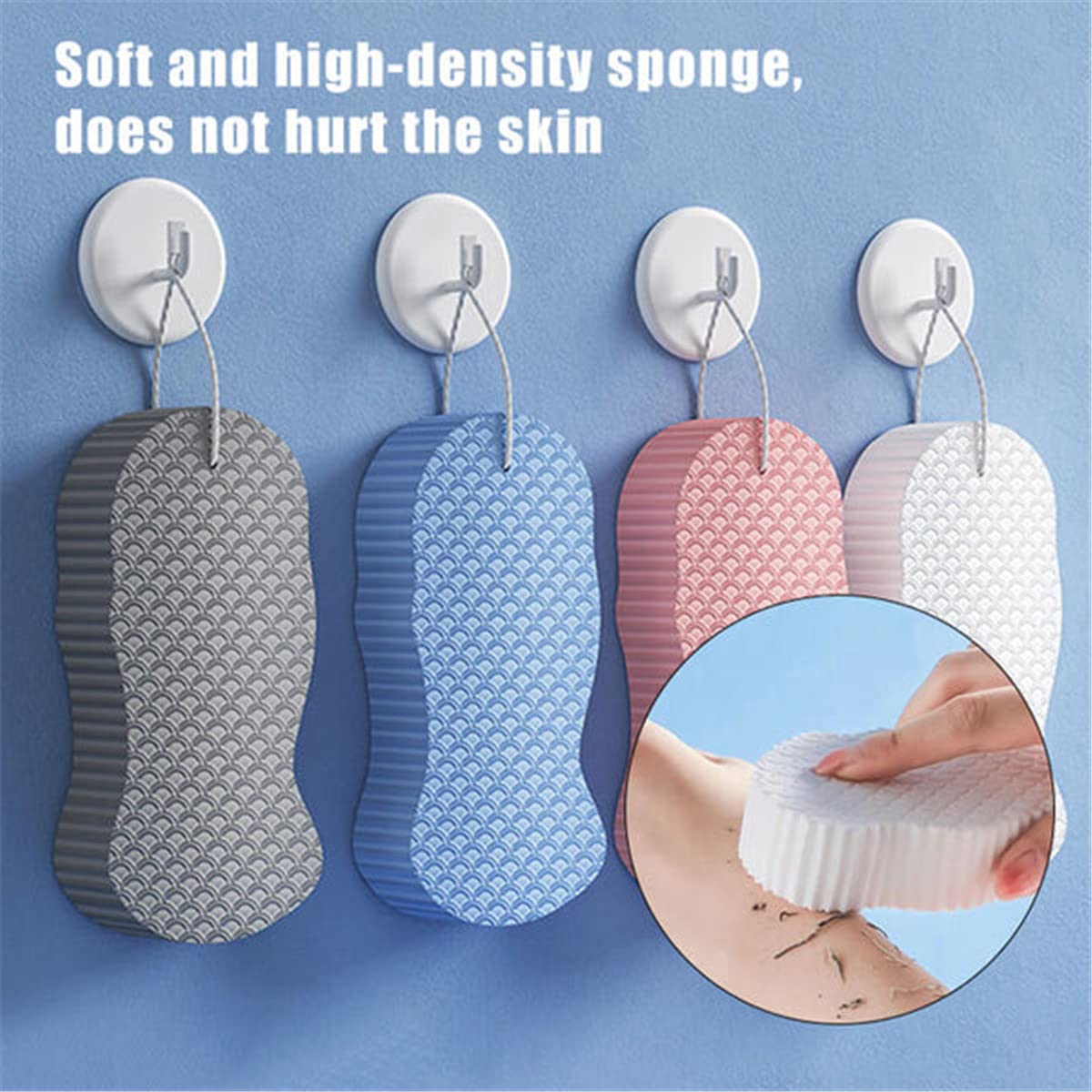 Exfoliating Bath Sponge for Women & Men - Super Soft 3D Shower Brush with Exfoliator to Remove Dead Skin - Spa Quality Body Scrub for Smooth Skin - Perfect for Shower, Bath & Home Spa (White)