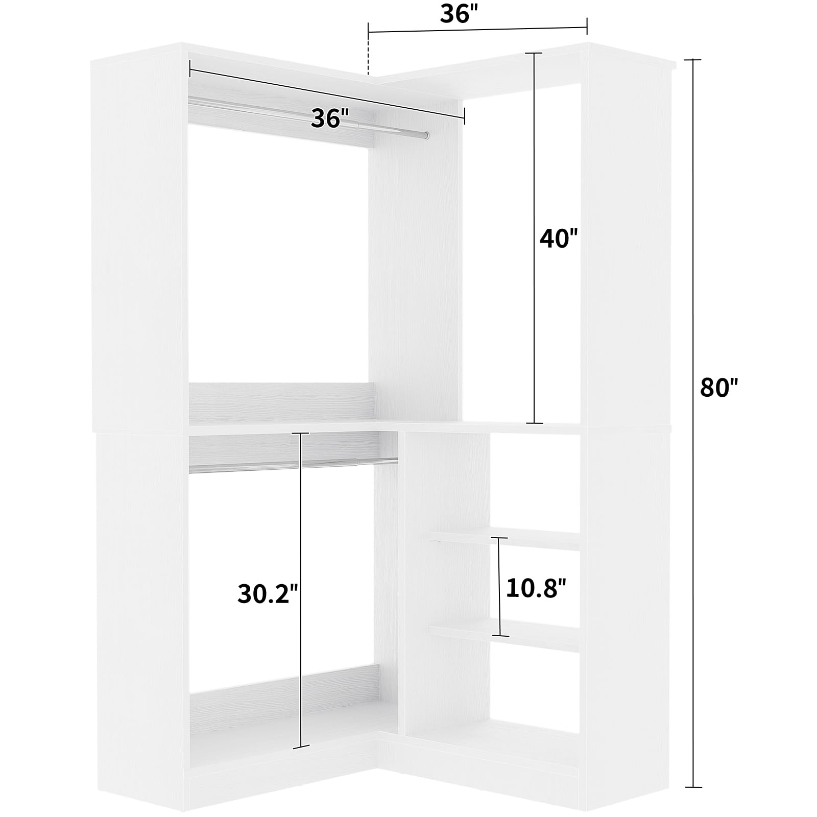 Unikito 36 Inch Freestanding Closet Organizer System - Large Corner Closet Tower with 2 Hanging Rods & Storage Shelves, Walk-in Closet Storage Solution (36