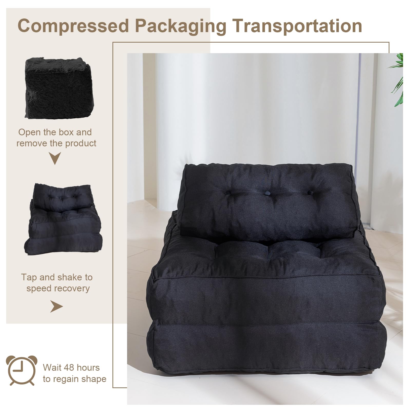 MAXYOYO Folding Couch Sofa Bed - Convertible Sleeper Chair with Back Support & Pillow, Black - Perfect for Small Spaces, Guest Rooms & Apartments