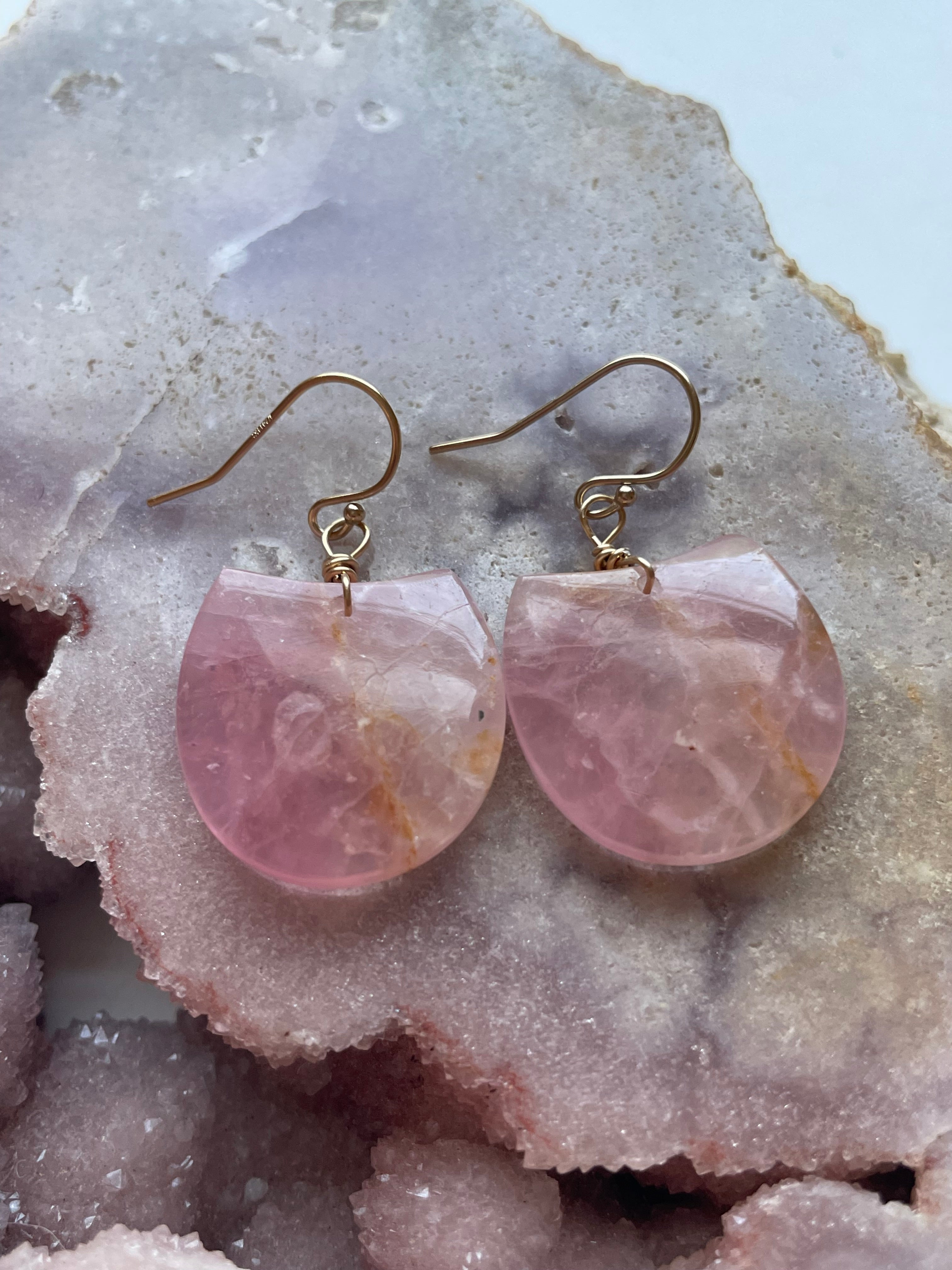 Rose Quartz Dangle Earrings - 14K Gold Filled Gemstone Jewelry for Women | Elegant Gift for Valentine's Day, Anniversary & Special Occasions
