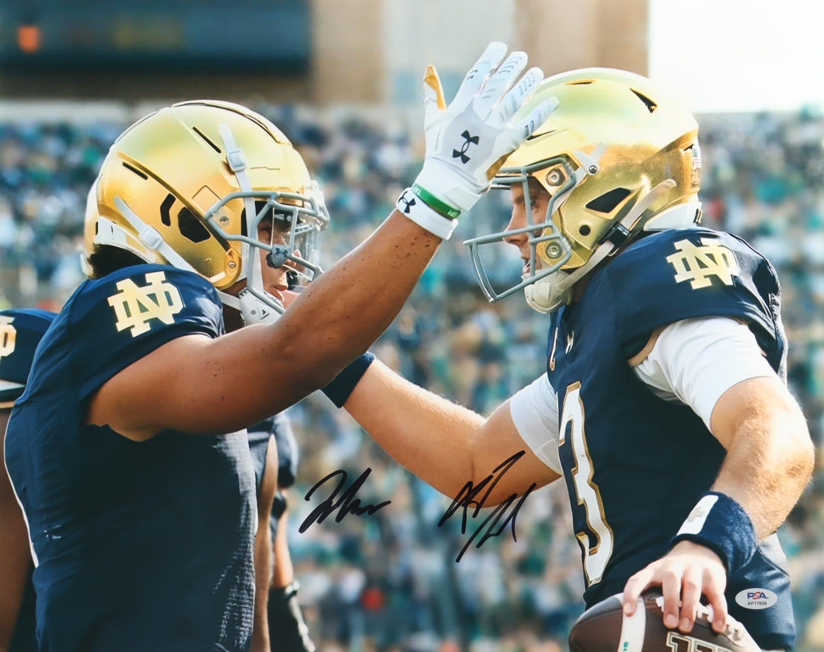Riley Leonard & Jaden Greathouse Autographed Notre Dame Fighting Irish Football 16x20 Photo - PSA Certified Collectible - Perfect for Sports Memorabilia Displays, Man Cave Decor, and Irish Fan Gifts
