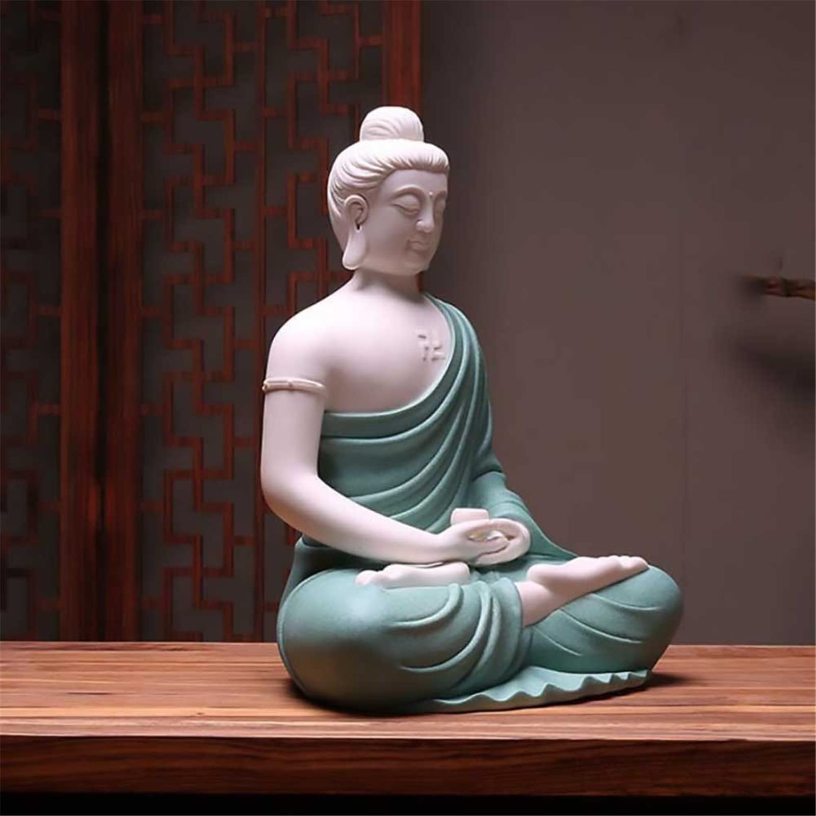 Ceramic Sakyamuni Buddha Statue - Handcrafted Meditation Buddha Figurine for Yoga, Zen & Home Decor | Blue Seated Buddha Sculpture for Office, Garden & Spiritual Spaces - Perfect for Meditation Rooms, Yoga Studios & Peaceful Home Decor