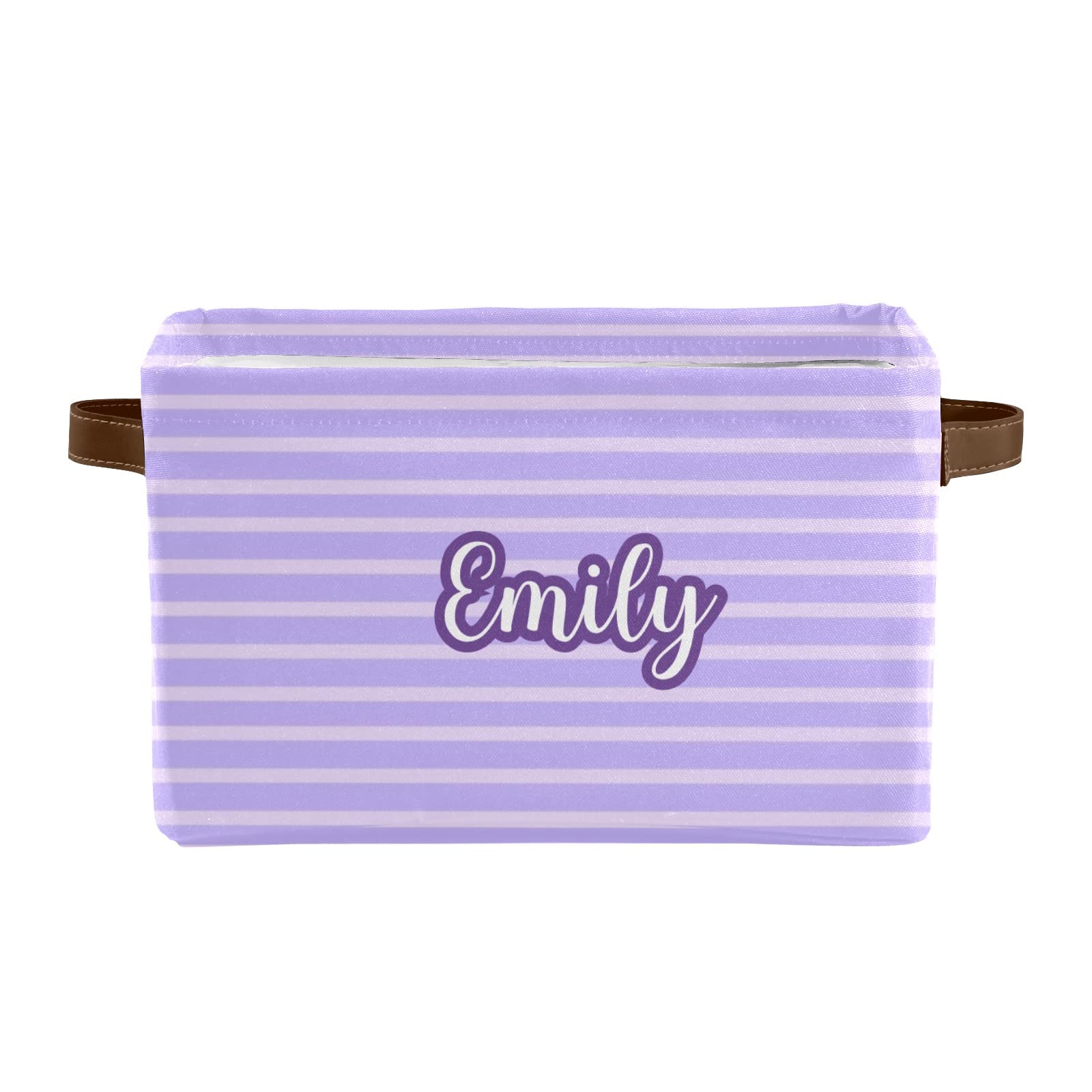 Custom Personalized Collapsible Storage Bin Box with Name - Purple & Pink Stripes Closet Organizer for Clothes, Toys, Nursery & Pet Supplies | Perfect for Home Organization, Baby Room & Pet Storage