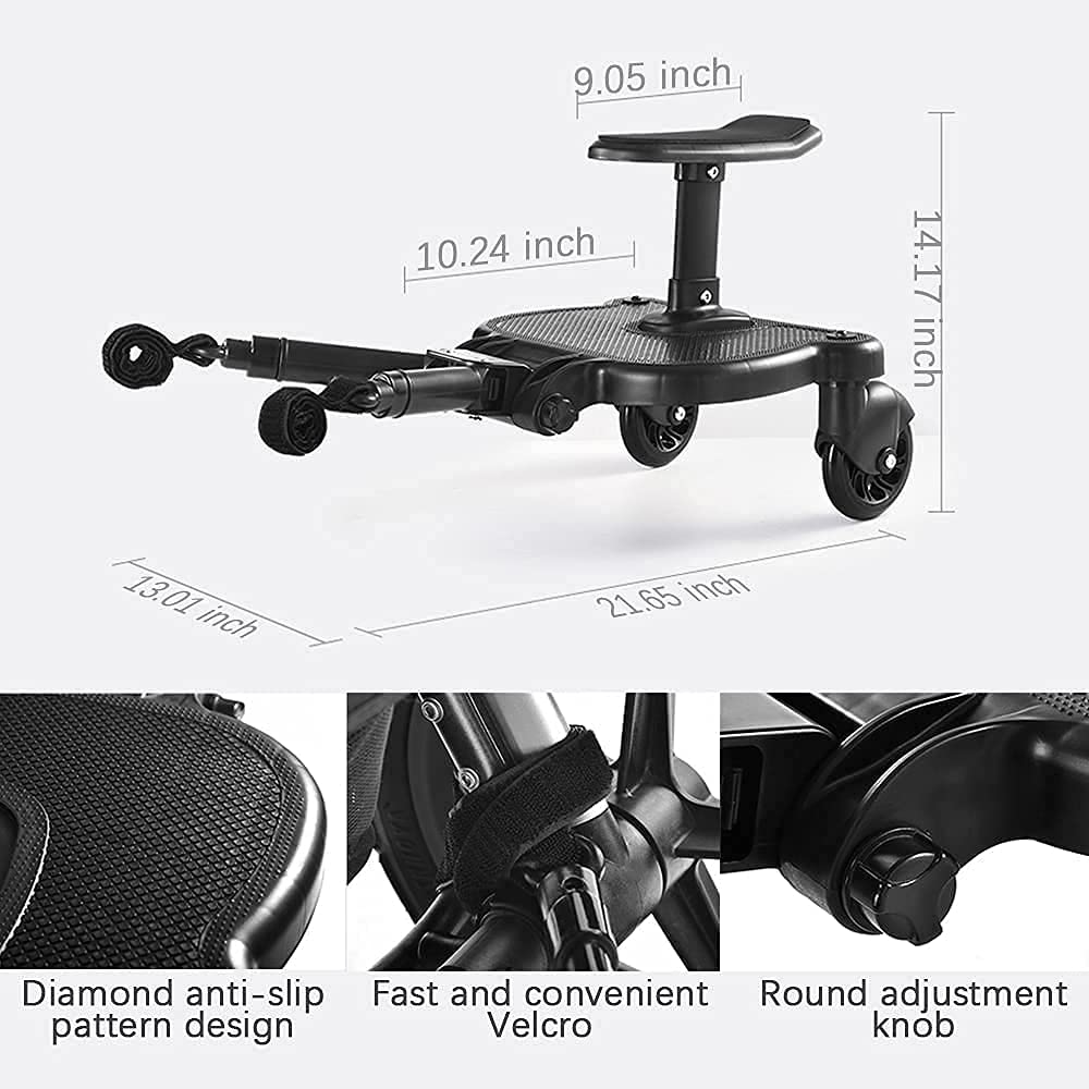 Universal 2-in-1 Stroller Ride Board with Detachable Seat - Sit & Stand Stroller Board for Kids Up to 55lbs, Fits 99% of Strollers, Easy to Adjust - Perfect for Shopping, Travel & Outdoor Adventures