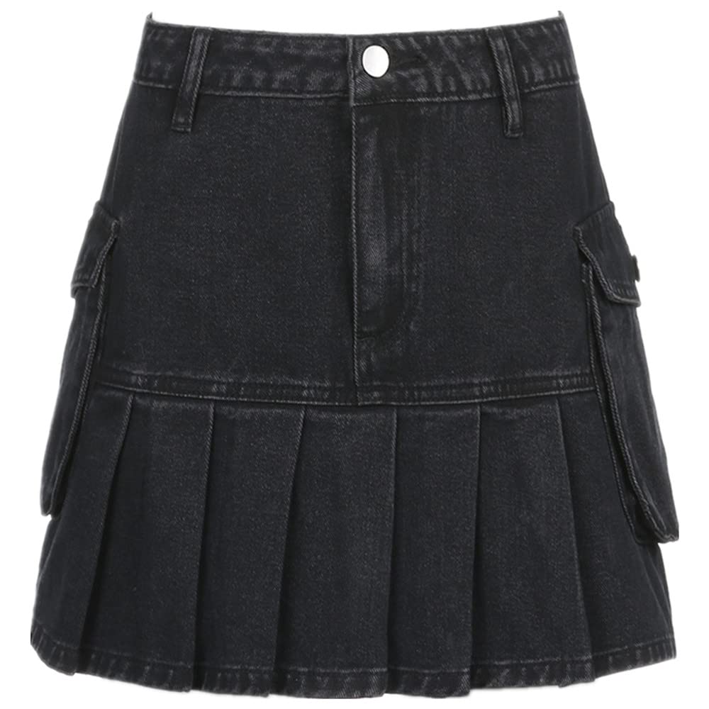 NP Jeans Mini Skirt for Women - Stretch Denim Skirt with High Waist in Black | Summer Punk Style for Casual Wear, Night Out & Street Fashion