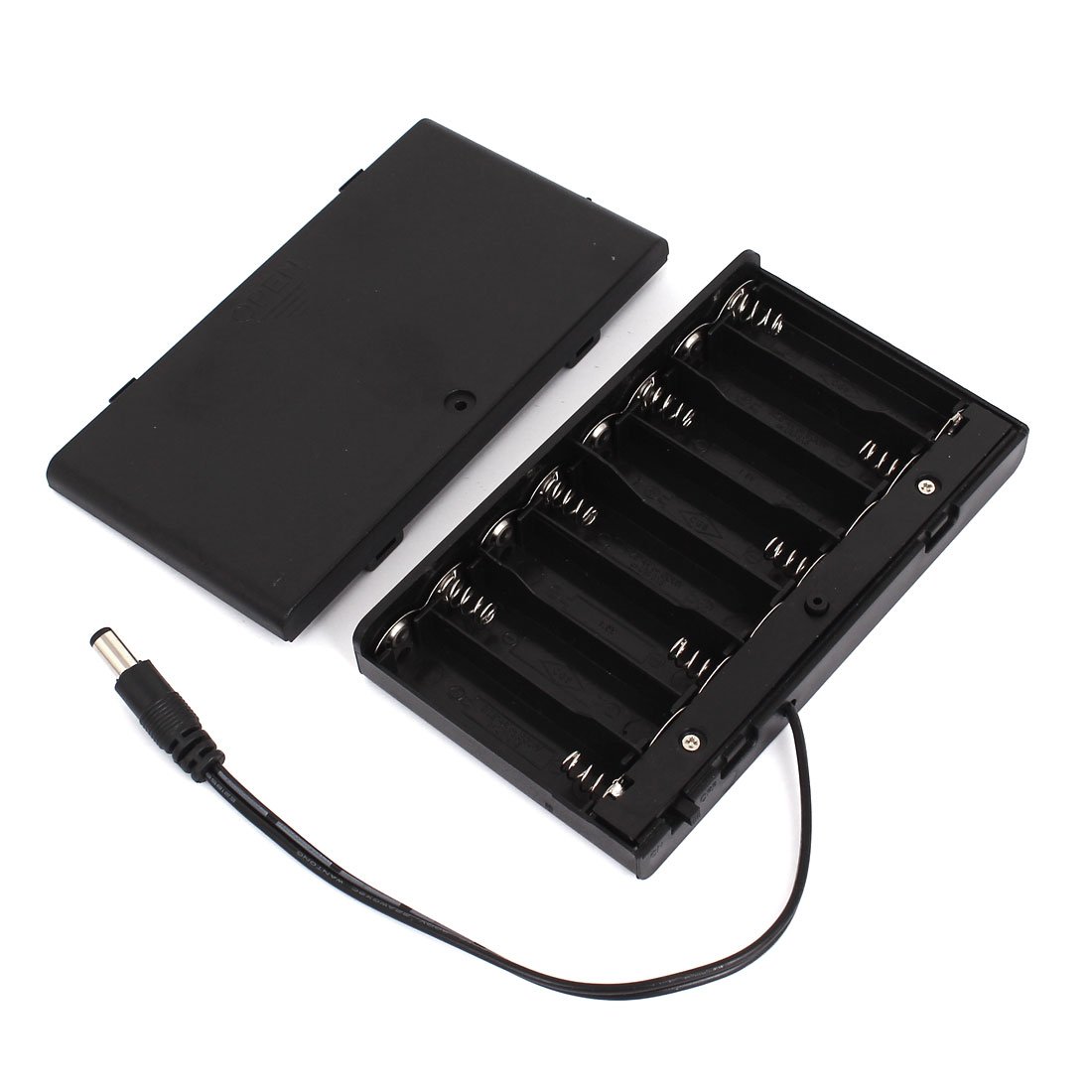 DC 5.5mmx2.1mm Battery Holder Case with Cover & Switch for 8x1.5V AA Batteries - Power Strip Organizer for Electronics Projects & DIY Power Supply