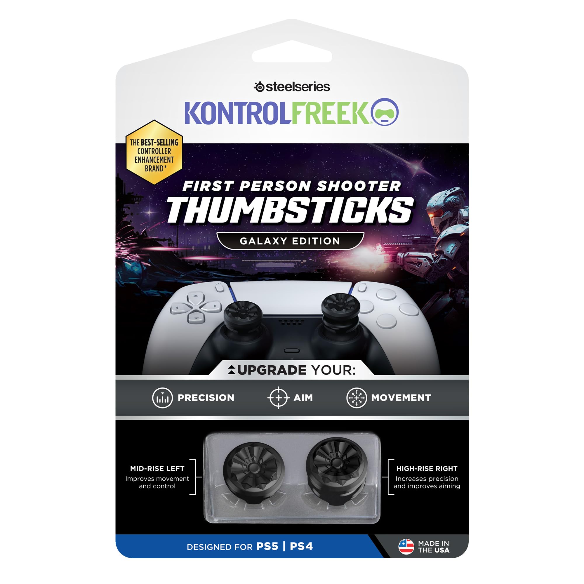 KontrolFreek FPS Freek Galaxy Black for PS4 & PS5 - High Performance Thumbsticks for Gaming