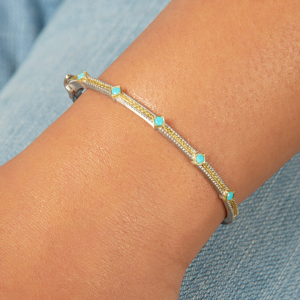 Jude Frances Mixed Metal Woven Rope Topaz Kite Bangle Bracelet - Elegant Jewelry for Women, Perfect for Parties, Weddings & Everyday Wear