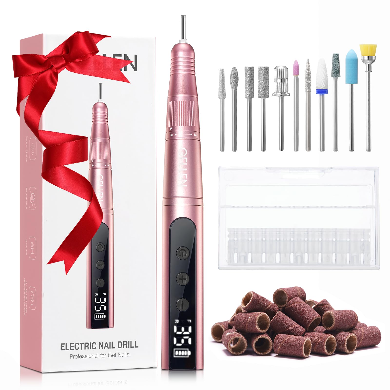 Gellen Professional Electric Nail File Kit - 11-in-1 Cordless Rechargeable Manicure Pedicure Set for Acrylic, Gel & Thick Nails - Perfect for Home & Salon Nail Care, DIY Nail Art & Professional Nail Technicians